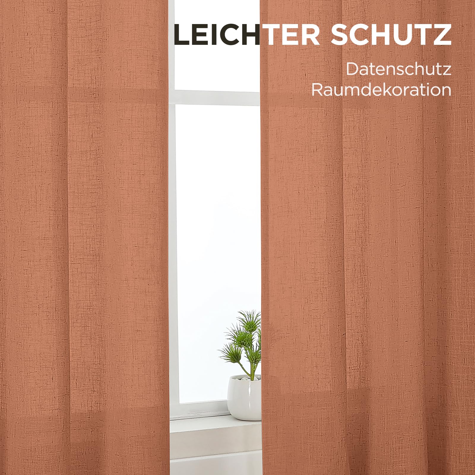 Joydeco Leinen Gardinen mit Kräuselband Terrakotta Vorhänge Wohnzimmer Modern Boho Leinenoptik Gardine Halbtransparent Vorhang für Schienensystem Curtains Bedroom 2er Set H 137 x B 117 cm