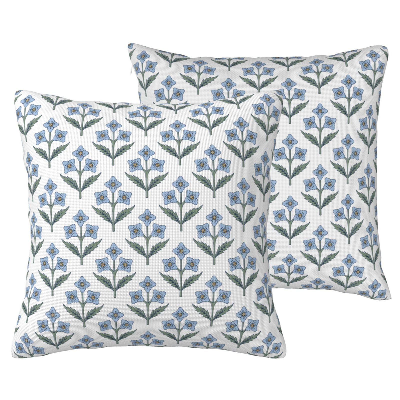 LOHDALOLF Block Print Flowers Cushion Covers 45x45 cm Set of 2, Waterproof Cushion Cases Blue Floral Retro Farmhouse Decorative Pillow Covers for Spring Patio Furniture — image 1