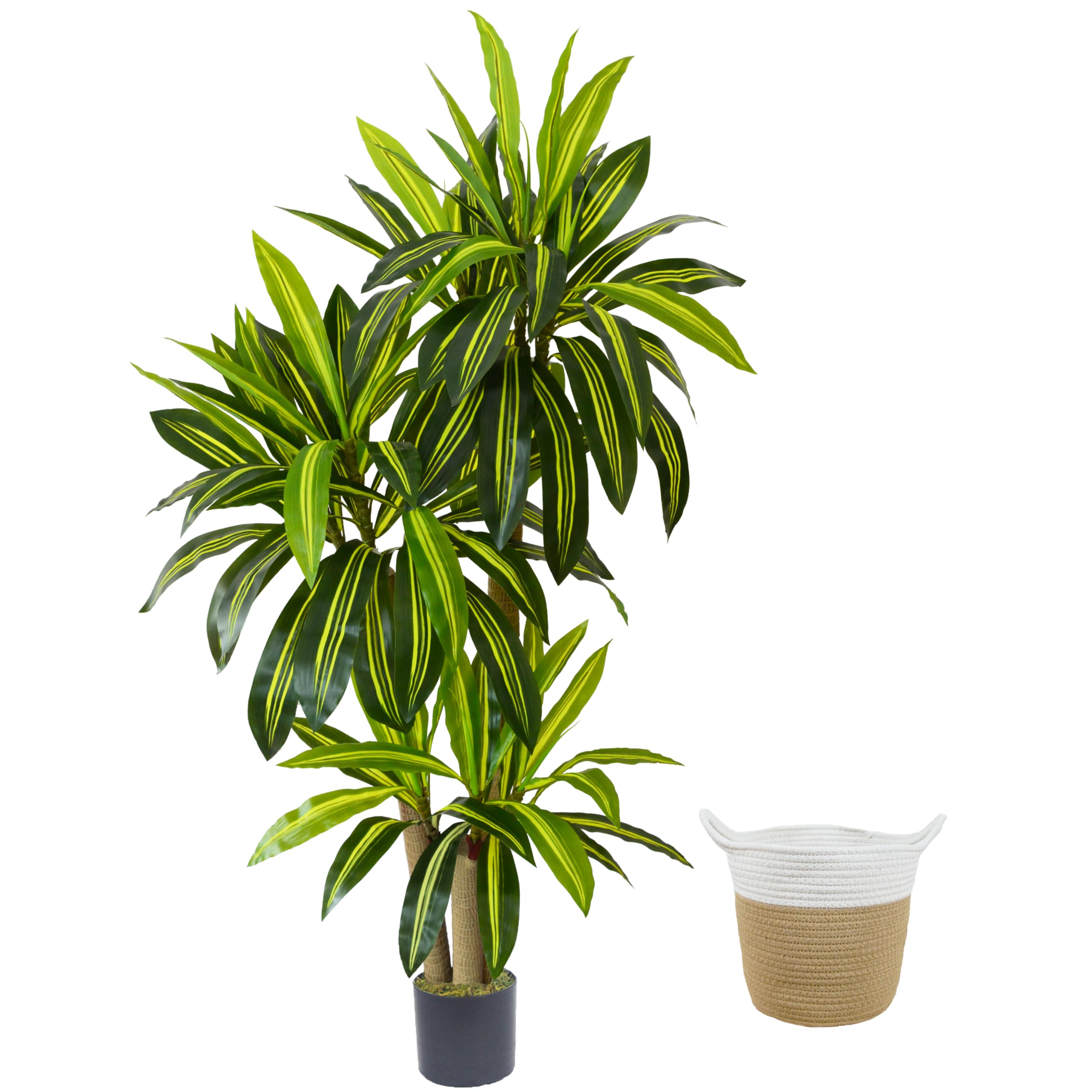 Warmplants Artificial Dracaena Tree, 6ft Tall Fake Dracaena Plant with Basket, Indoor Outdoor Faux Topiary Yucca Trees for Office Home Living Room