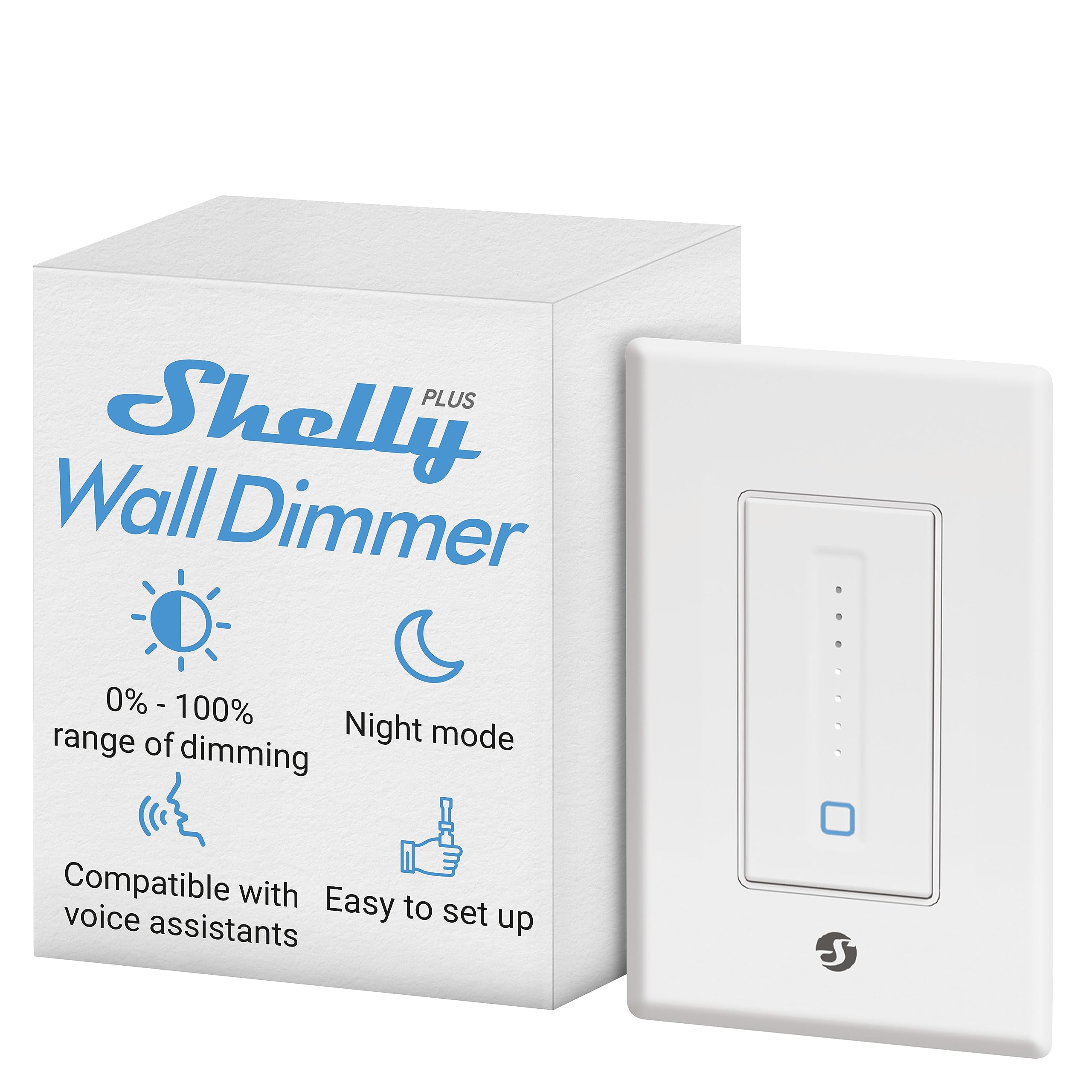 Shelly Plus Wall Dimmer | WiFi & Bluetooth Smart Wall Dimmer Relay | Home Automation| Compatible with Alexa & Google Home | iOS Android App| No Hub Required | Timer Schedule | Dimmable Lights