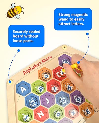 Miniatura 4 de Coogam Tablero magnético del laberinto del alfabeto de madera, letras ABC, rompecabezas a juego de habilidades motoras finas Montessori, juego
