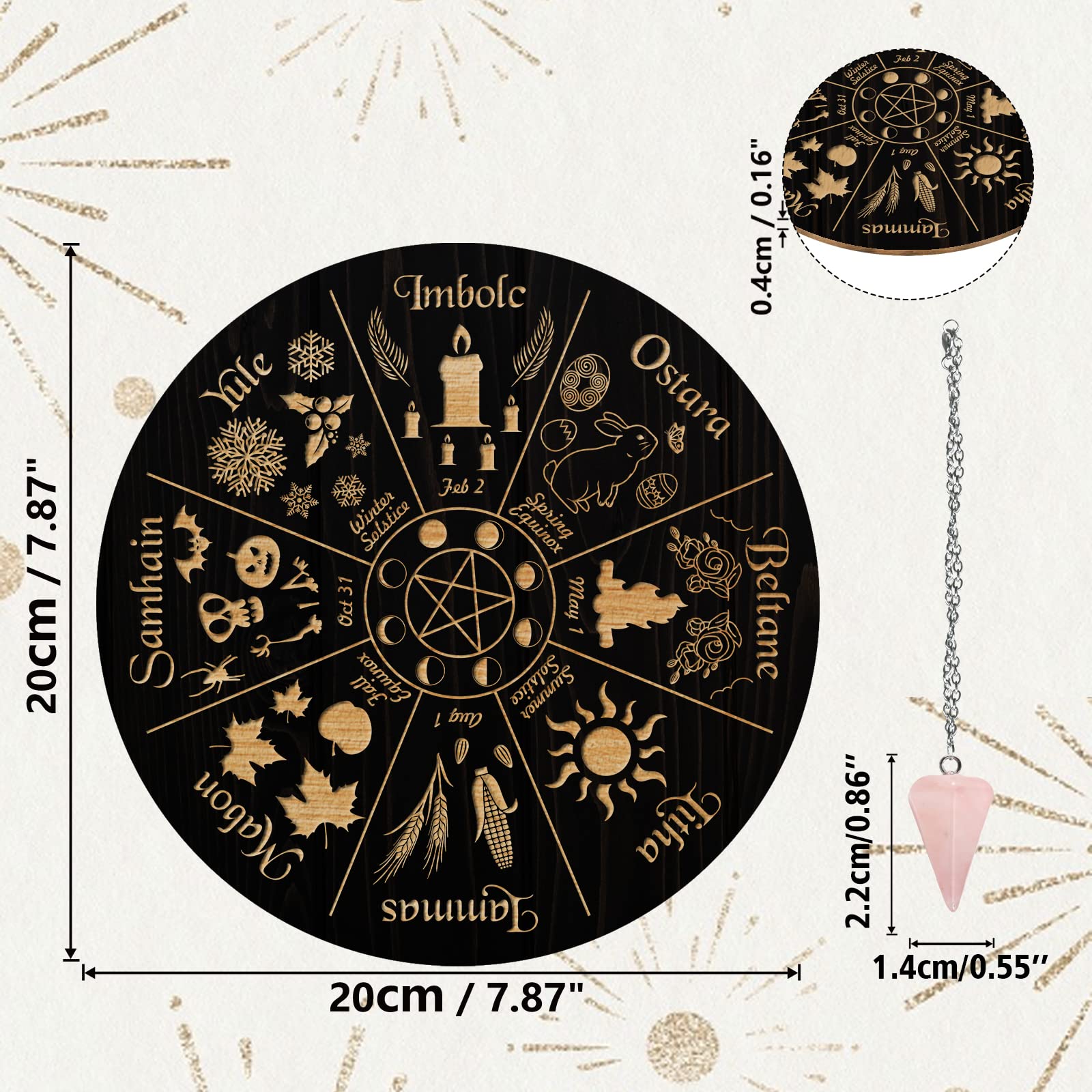 Tavola a pendolo in legno con stella lunare Divinazione Energia scolpa Piastra curativa Tavola da medazione Ornamenti Altare metafisico