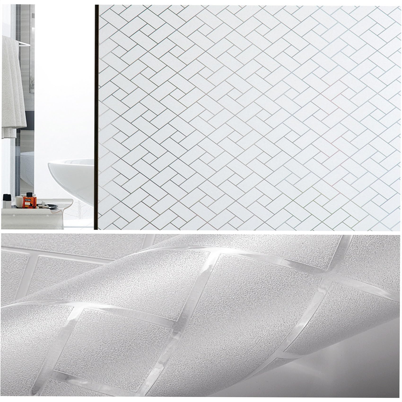 Window Film Privacy Pattern 75 x 300 cm, Samoprzylepny Filtr Przeciwsłoneczny, Anty Uv, Antyodblaskowy, Bez Kleju Lub Pozostałości, Reflective Self Adhesive Sun Block, Z Dla Okno,ukośna siatka