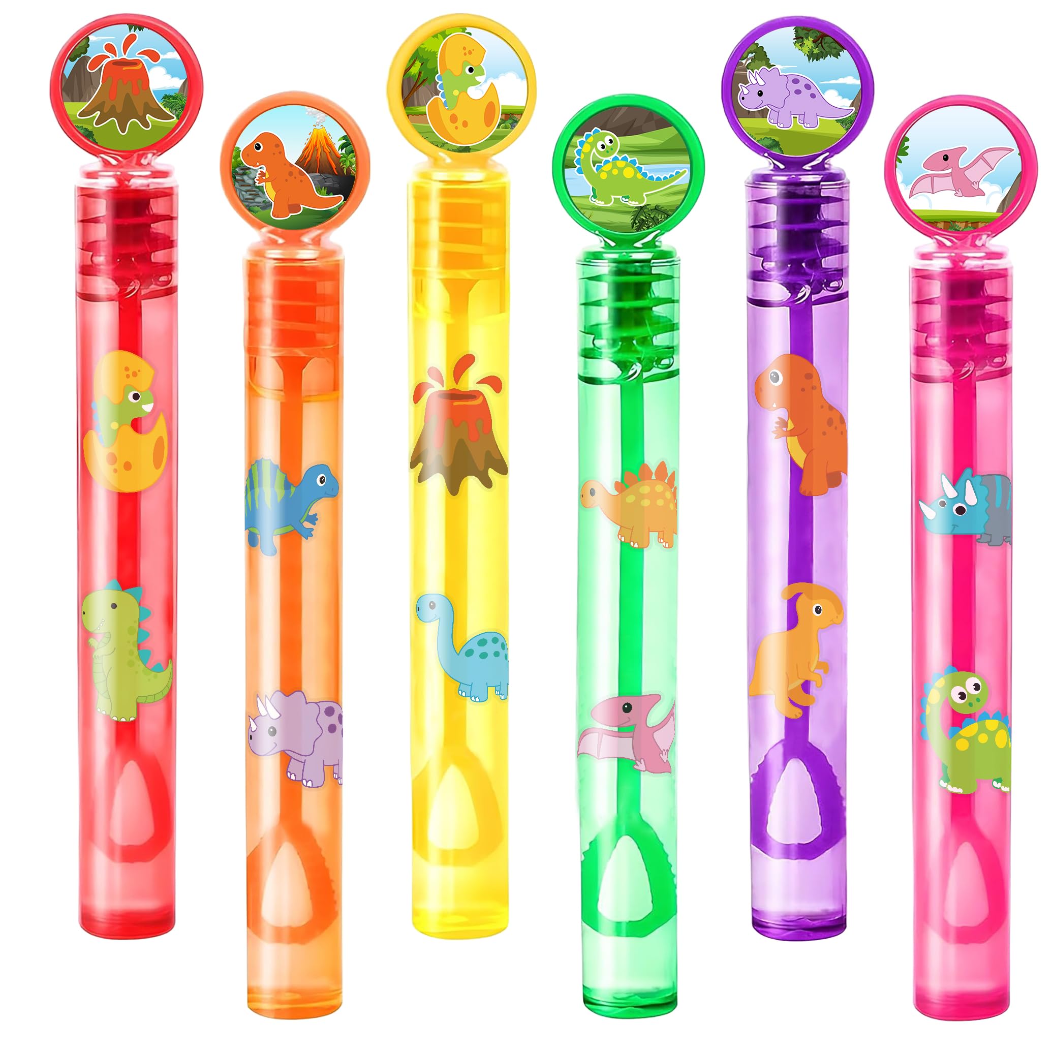 24PCS Dinosaur DIY Bubble Wands Party Favors 96PCS Stickers for Goodie Bag Fillers Pinata Stuffers, Mini Bubble Bulk Birthday Party Supplies Toys