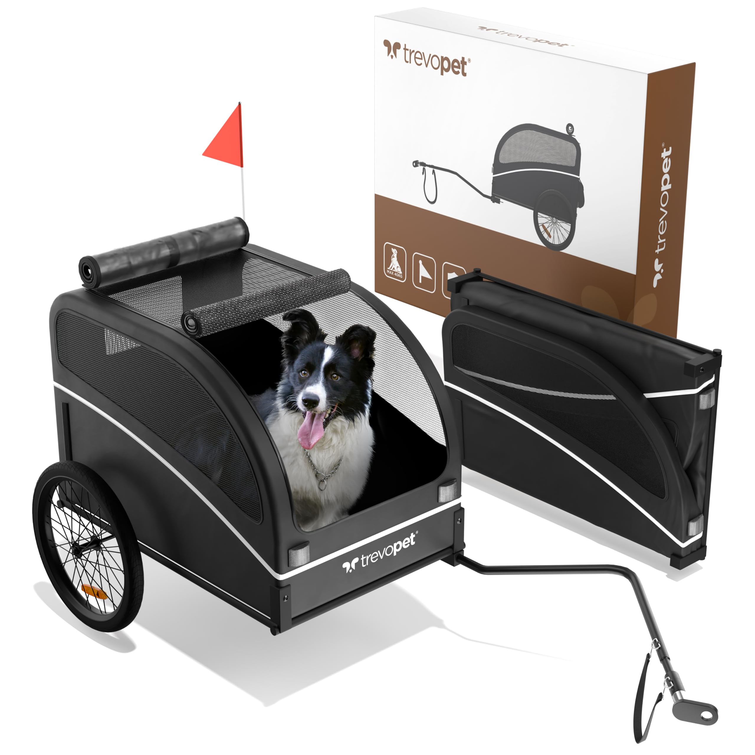 Dog Trailer – Folding Trolley up to 40 kg with Hitch and Reflectors – Waterproof – Compatible with Electric Bikes