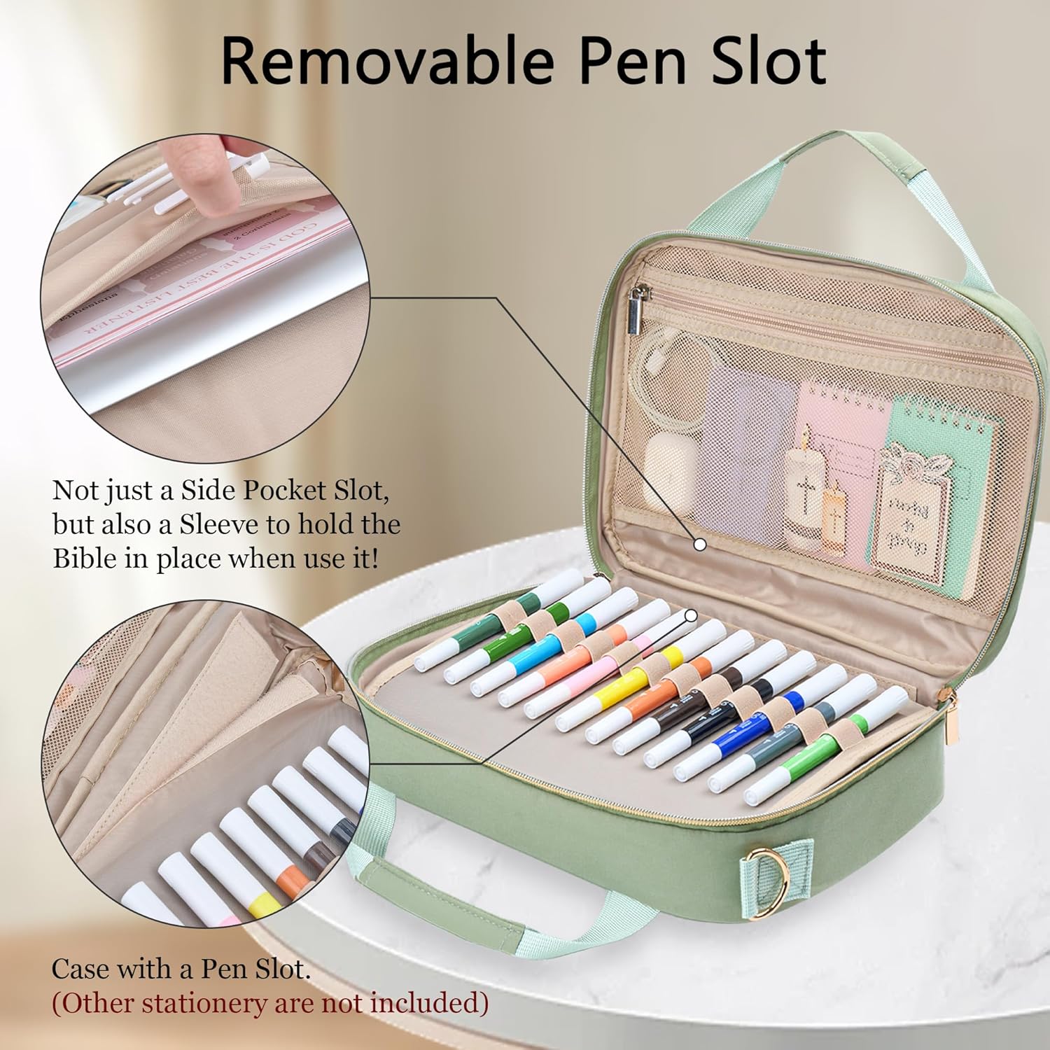 Bible Cover for Women Study Supplies Bible Journaling Kit Pink Book Carrying Case with Bible Highlighters, Mothers Day Christian Gifts for Women (Sage Green, Large) - Image 4