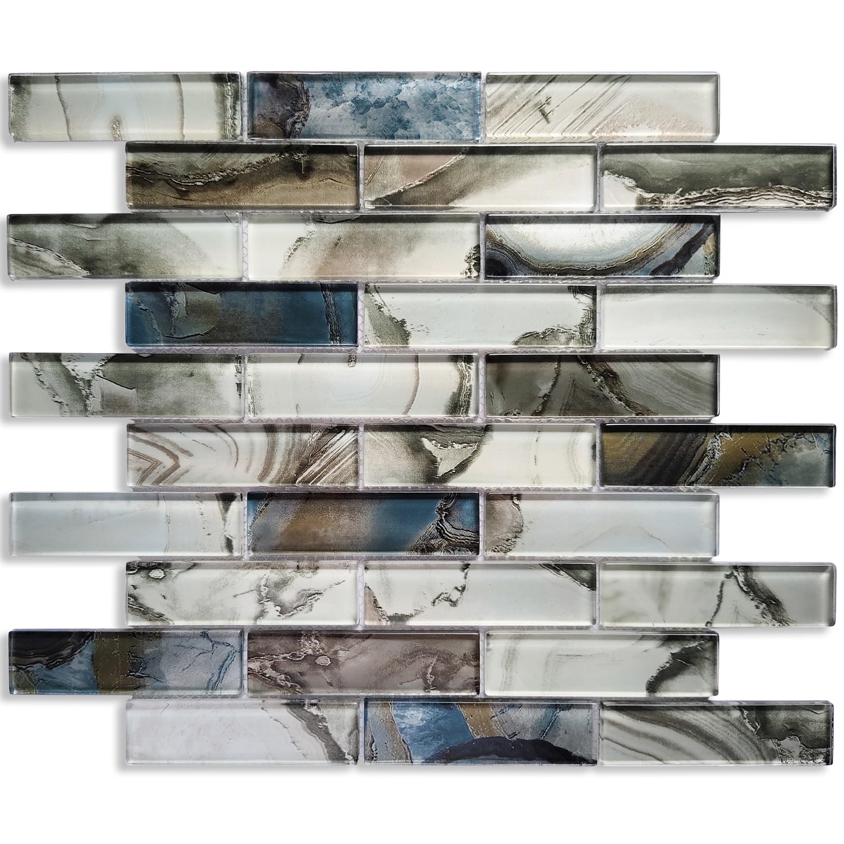 Artemuro Premium Blue Grey Glass Backsplash Tile Mosaics, Varied