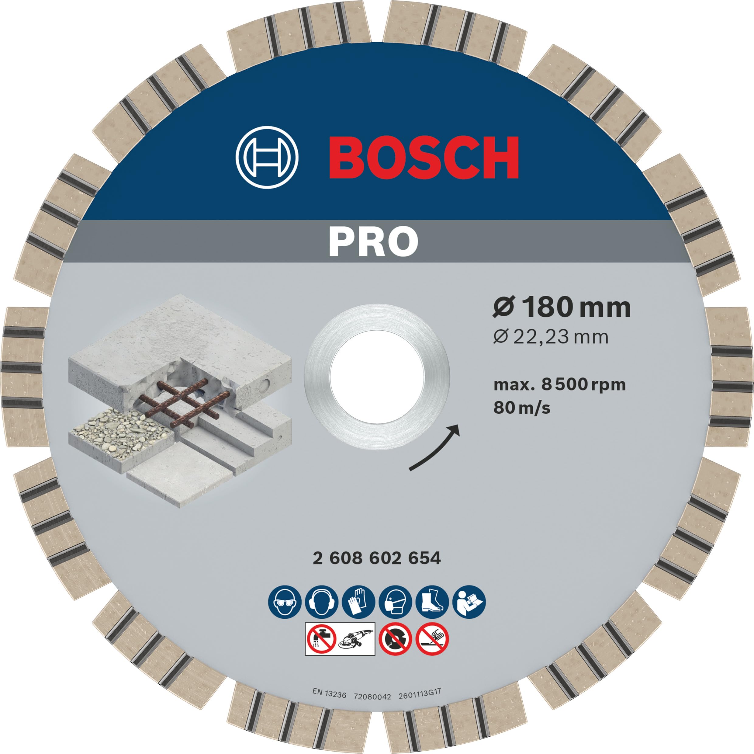 Bosch elmas kesme diski beton için en iyisi, 180 x 22,23 X 2,4 X 12 mm, 2608602654