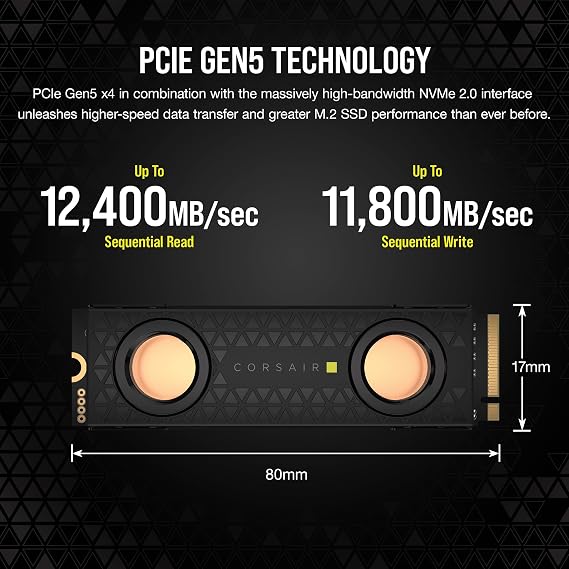 Corsair MP700 PRO Hydro X Series 2TB M.2 PCIe Gen5 x4 NVMe 2.0 SSD – M.2 2280 – Up to 12,400MB/sec Sequential Read – High-Density TLC NAND – Pre-installed Water Block – Black