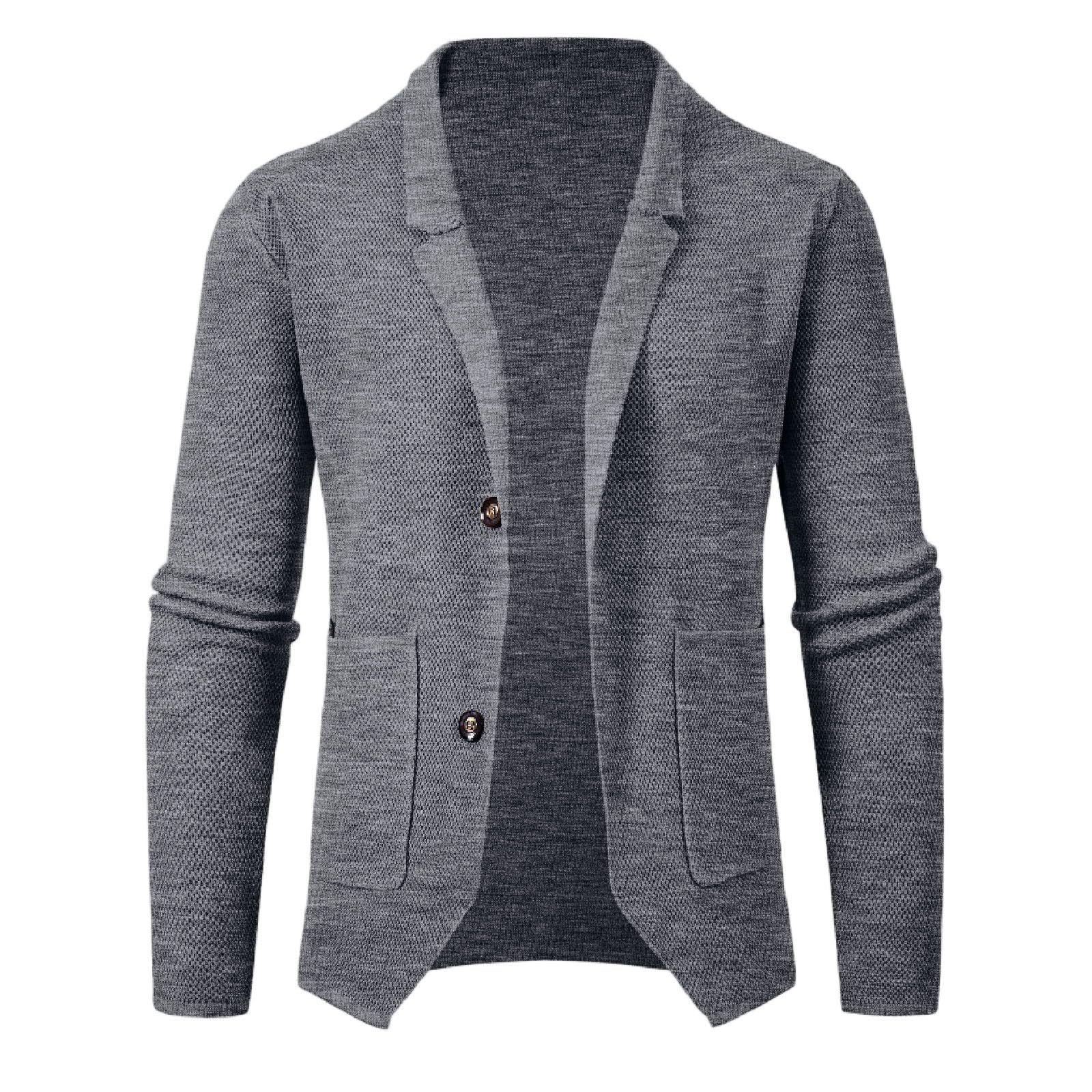 Genérico Cardigan Hombre Lana, Botones Chaqueta Hombre Color Sólido Botones Moda Jersey Solapa Chaqueta Cálida Informal Cómodo Elegante Outwear Top para Exterior El Ocio