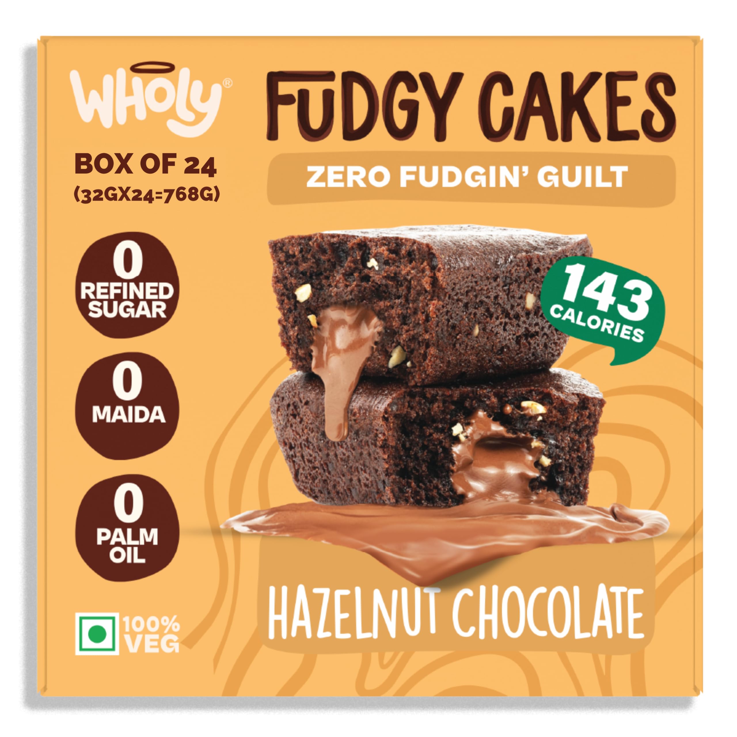 Wholy Wholegrain Hazelnut Fudgy Center Filled Cake | High Fibre | Moist & Delicious | Eggless | Trans Fat Free | Multigrain Nutritious Balanced Snack - 40g (Pack Of 24)-picture-20