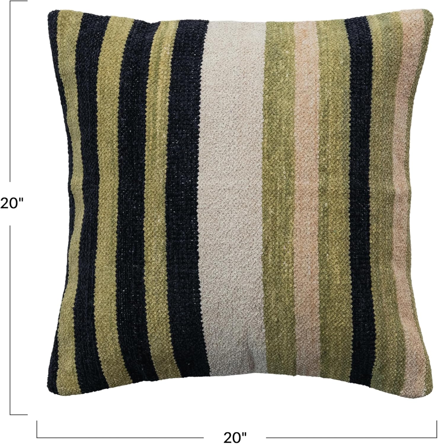 Creative Co-Op, Multicolor Square Woven Cotton Blend Chenille Pillow with Stripes