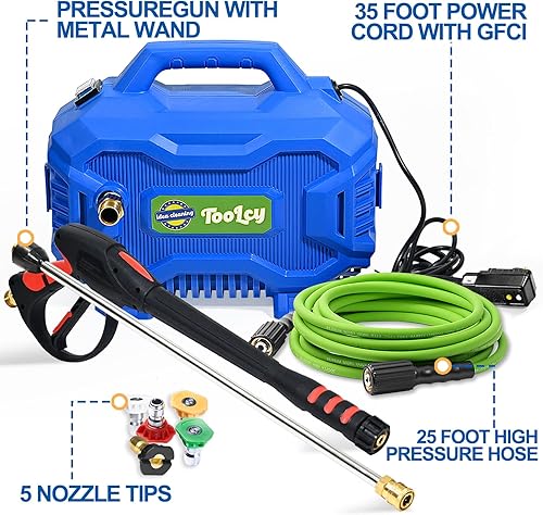 Miniatura 4 de TOOLCY Electric Pressure Washer ProSpec, MAX 2335 PSI 1.6 GPM, Compact Portable Power Washer Electric Powered, Super Flexible Pressure Washer Hose,