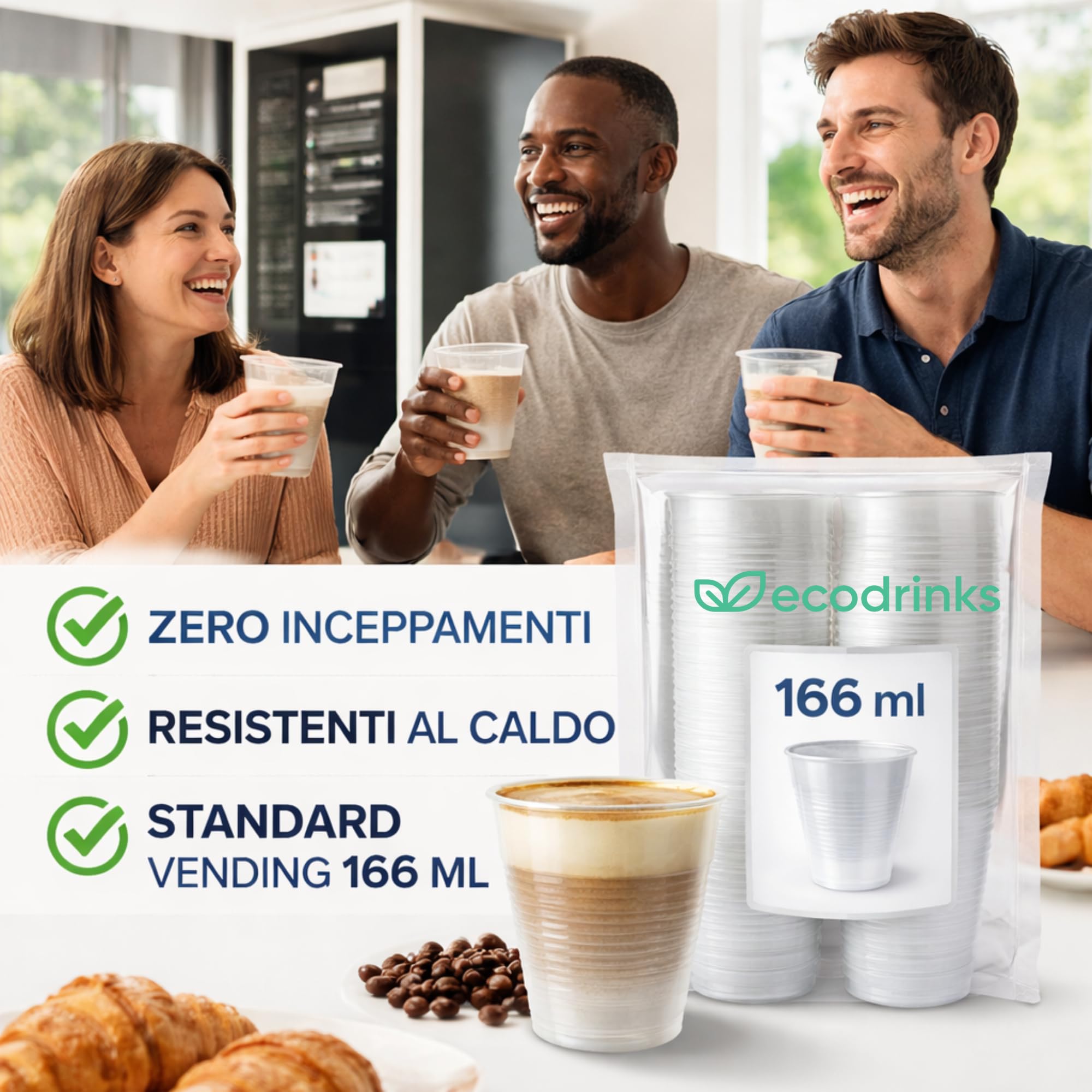 Bicchieri Caffe 166ml per Distributori Automatici - Resistenti e Anti-scottatura - Adatti a Acqua, Cappuccino, Tè e Cioccolata - Ideali Per Aziende, Sale Pausa ed Eventi (Traslucido, 1000 pz)