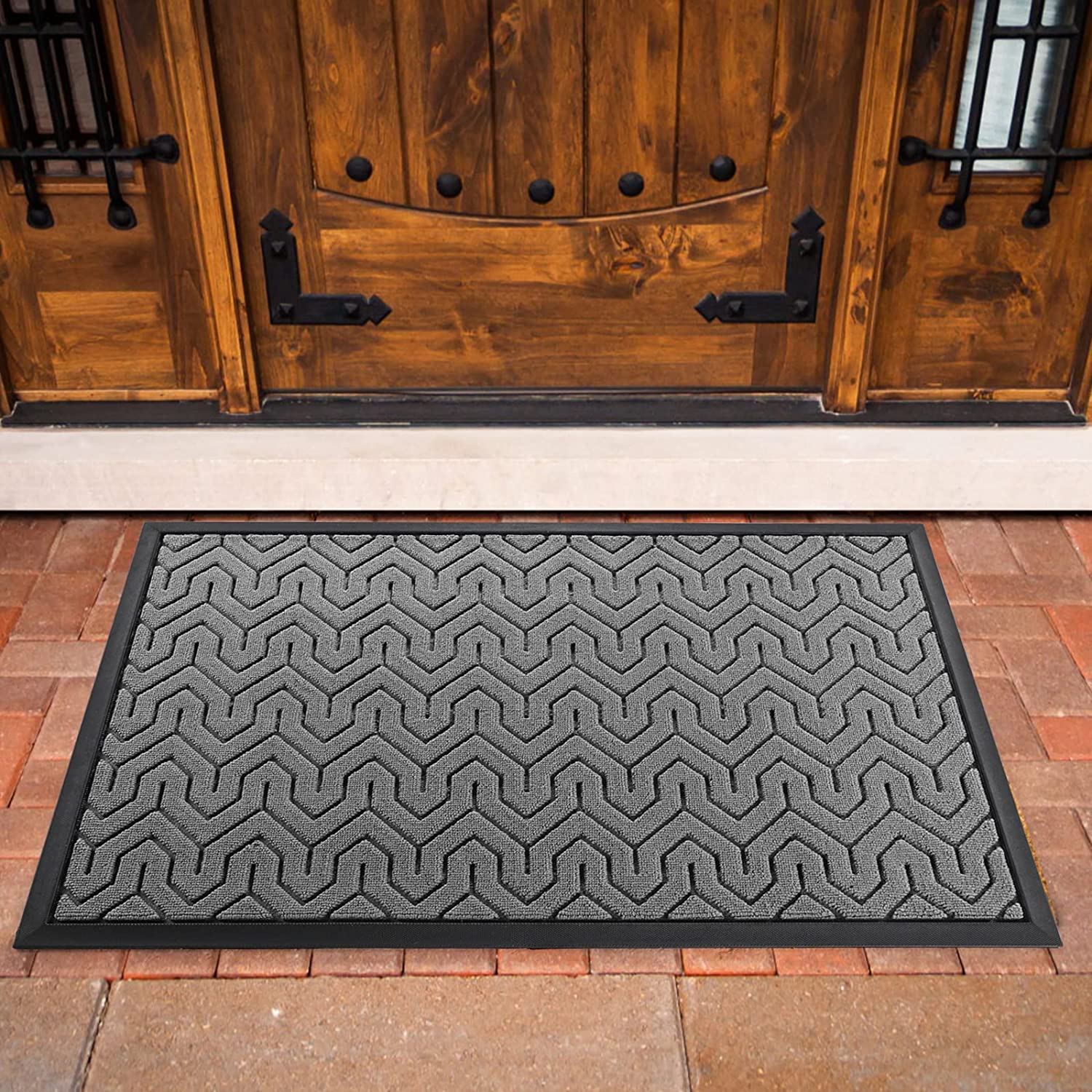 Yimobra Felpudo resistente todo año, para puerta delantera, entrada casa, garaje y jardín, goma natural antideslizante, no destiñe, gris, 92 x 61 cm