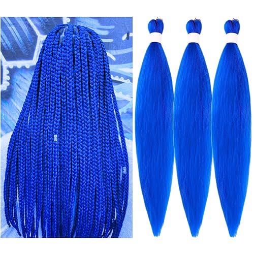 Pelo trenzado azul preestirado en caja de trenzas Kanekalon cabello humano preestirado de 26 pulgadas