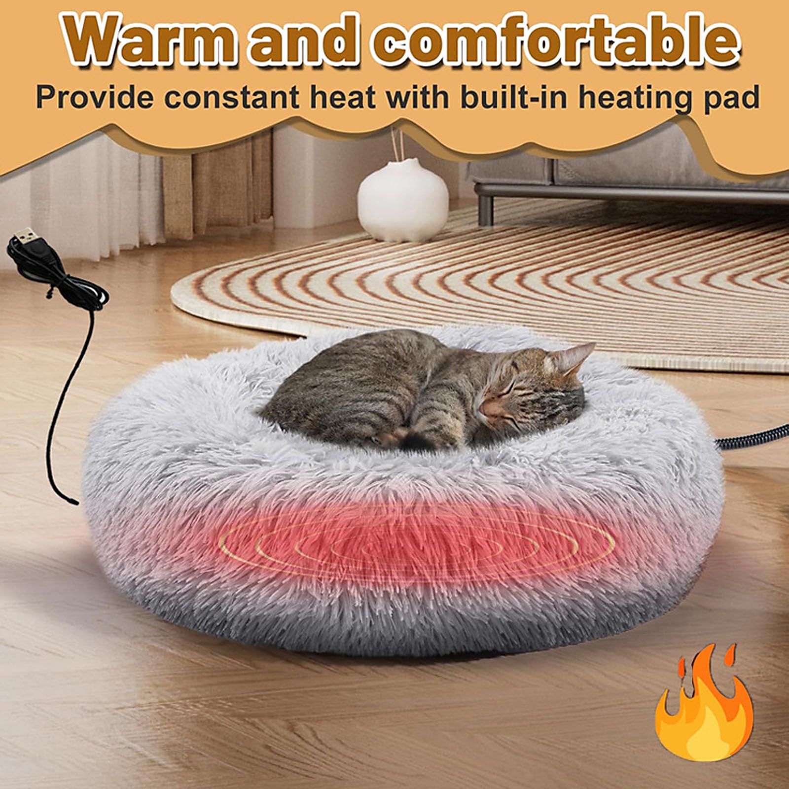 Cuccia per cani riscaldata USB calda per animali domestici con fondo antiscivolo, cuscino rimovibile e lavabile, per l'uso nelle giornate fredde, per interni, letto per cani riscaldato