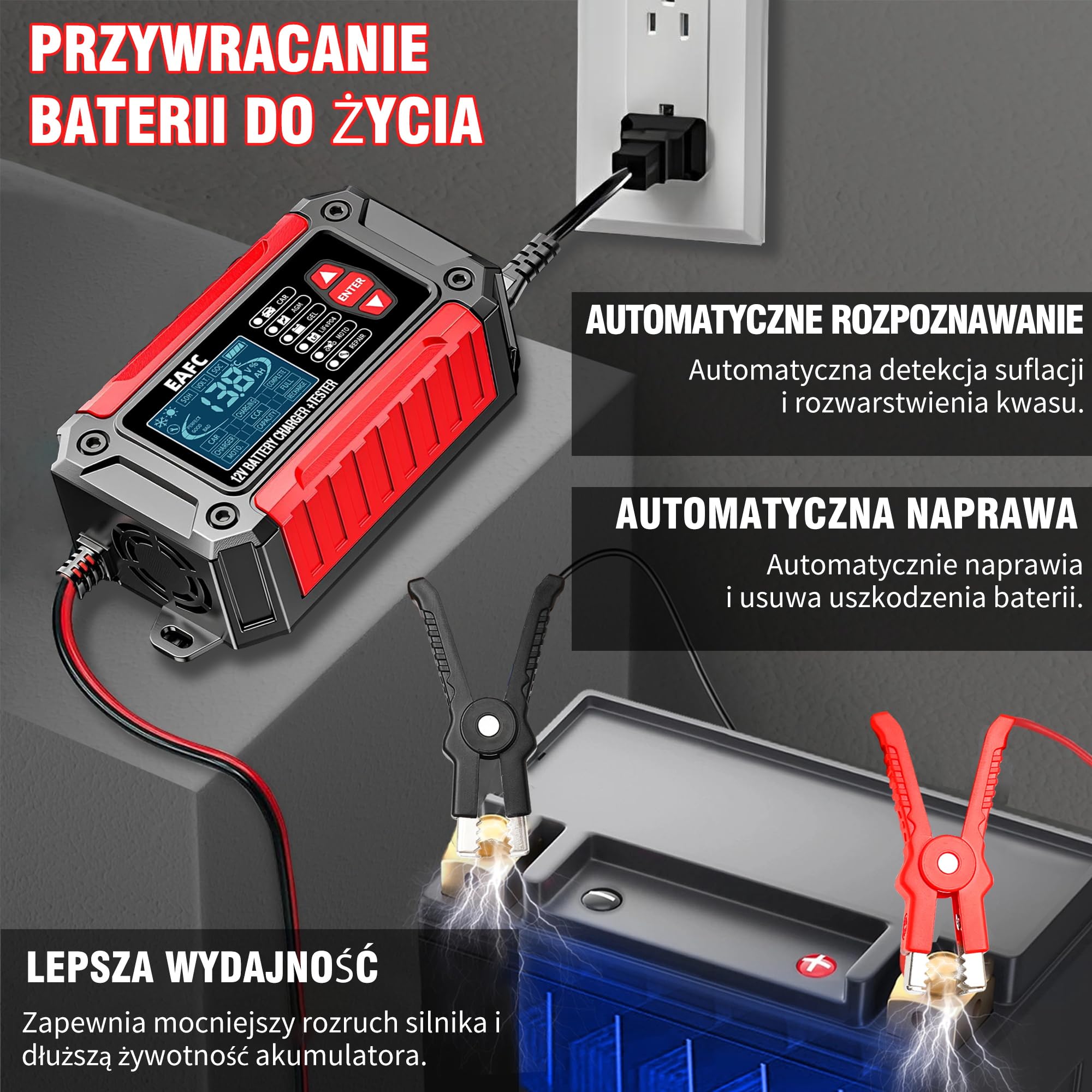 12 V ładowarka do akumulatora samochodowego, 6 A, tester baterii 100 – 2000 CCA 4 – 120 Ah, ładowarka do akumulatorów, analizator, kompatybilna z ołowiem 12 V, AGM, żelem, do samochodu, SUV, motocykla