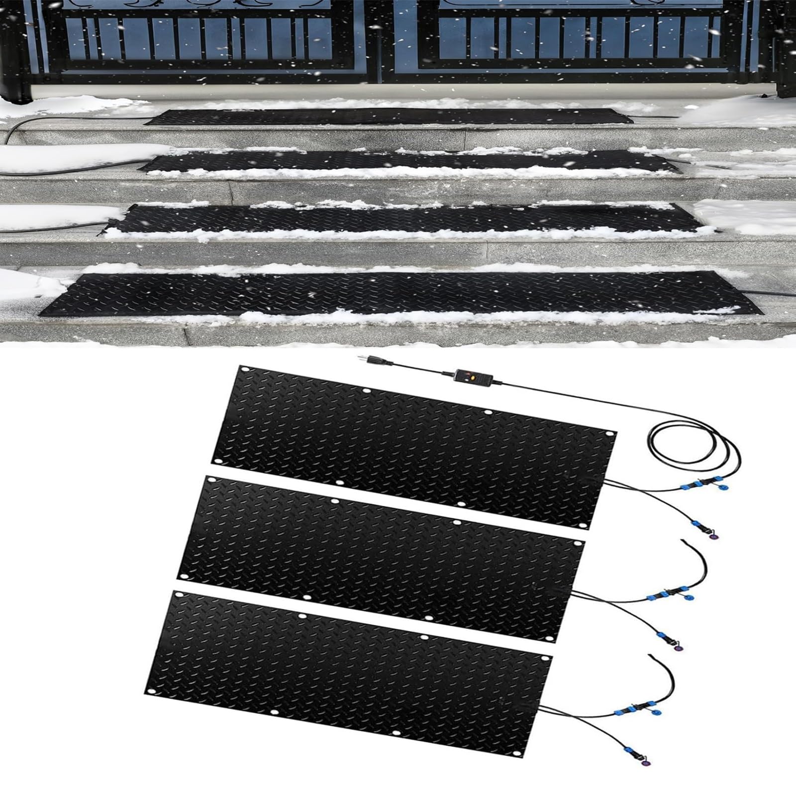 Zewnętrzne maty topiące śnieg - antypoślizgowa mata gumowa z PCV do zimowych chodników(40x60cmx3Pcs)