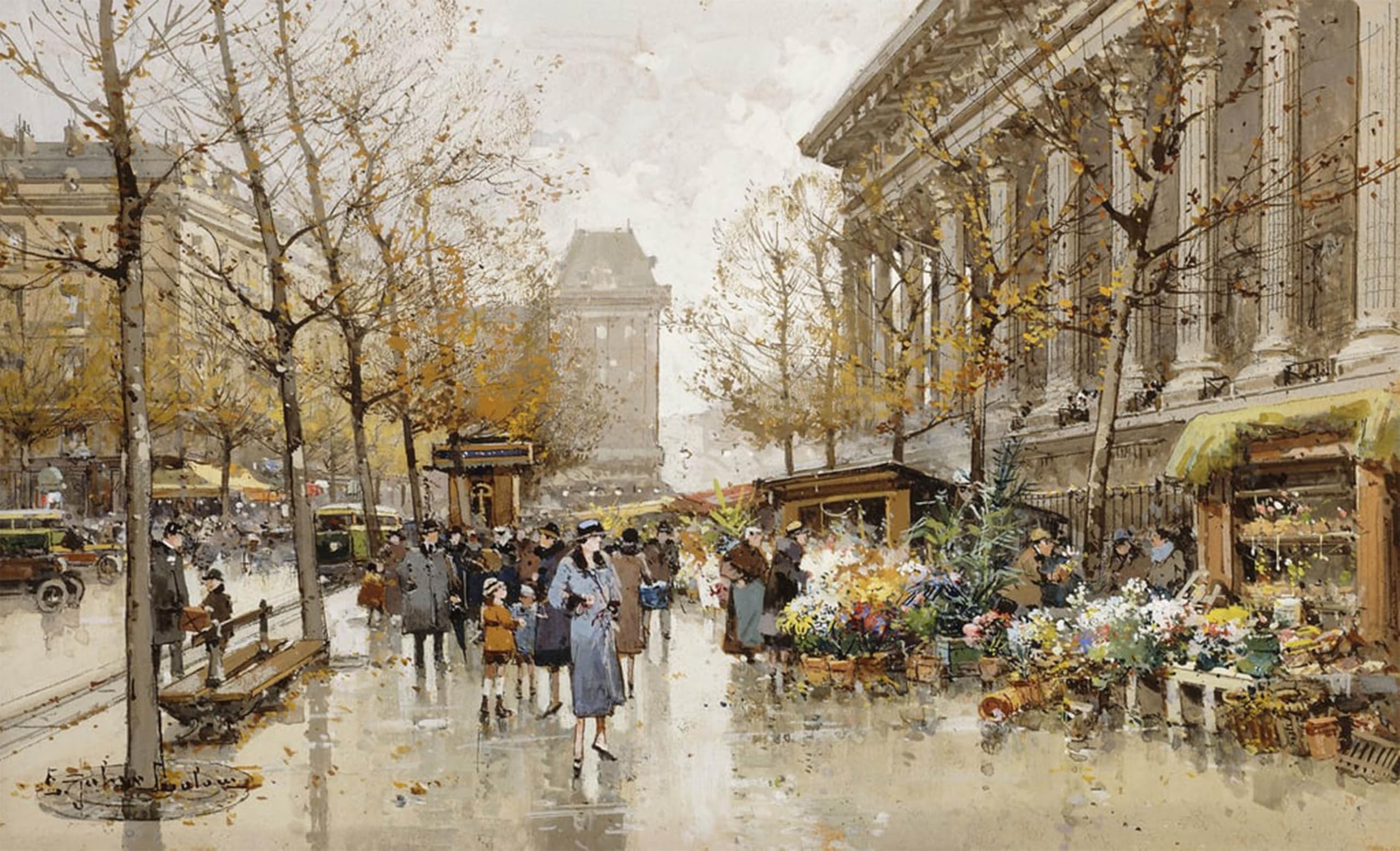 ARTXLXXBN Famous Painting Canvas Artwork Graffiti Print Paris Street in Autumn by Eugene Galien Laloue Portrait Canvas Image for Home Decor 60x90cm