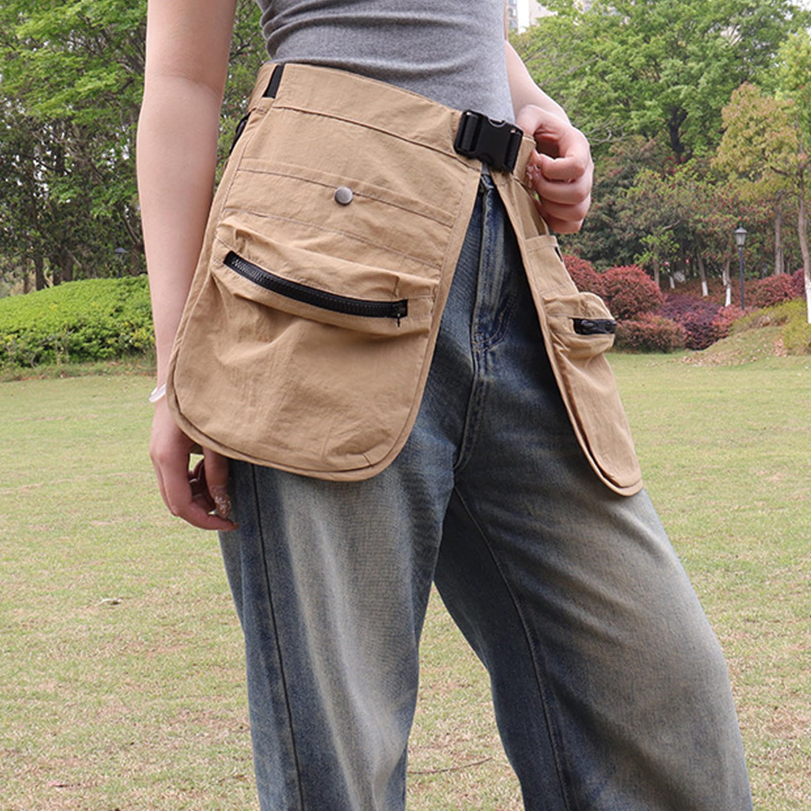 Generous Adventure Riñonera con cierre de cremallera y diseño ergonómico, bolsas deportivas para senderismo, ciclismo y entrenamiento, bolsa impermeable, Blanco y marrón, Mass Beauty