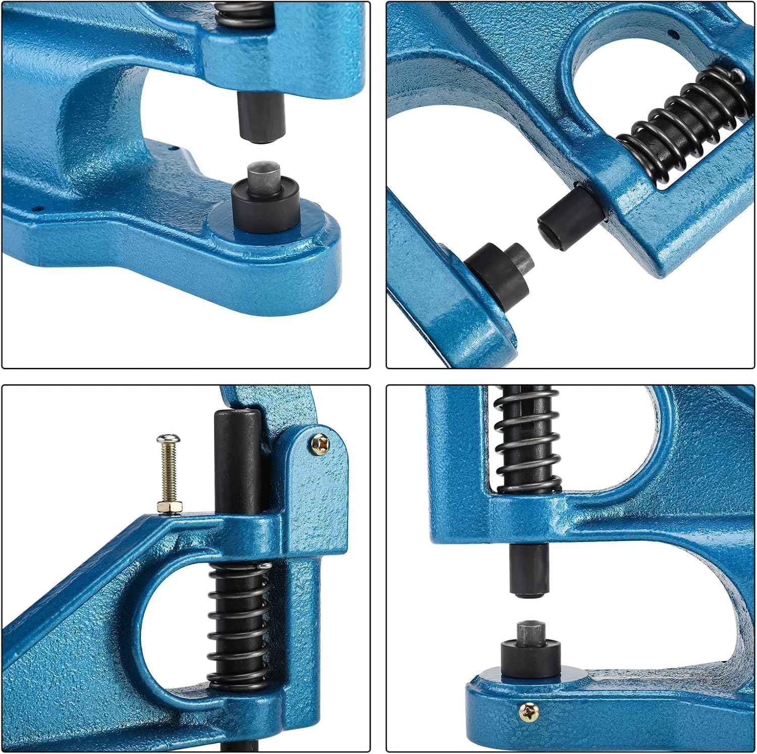 BOOMSTART Kit de perforación de ojales, máquina de ojales de 6, 10 y 12 mm, máquina de ojales de presión manual resistente con juego de perforadores y 1500 ojales plateados para lonas, cortinas