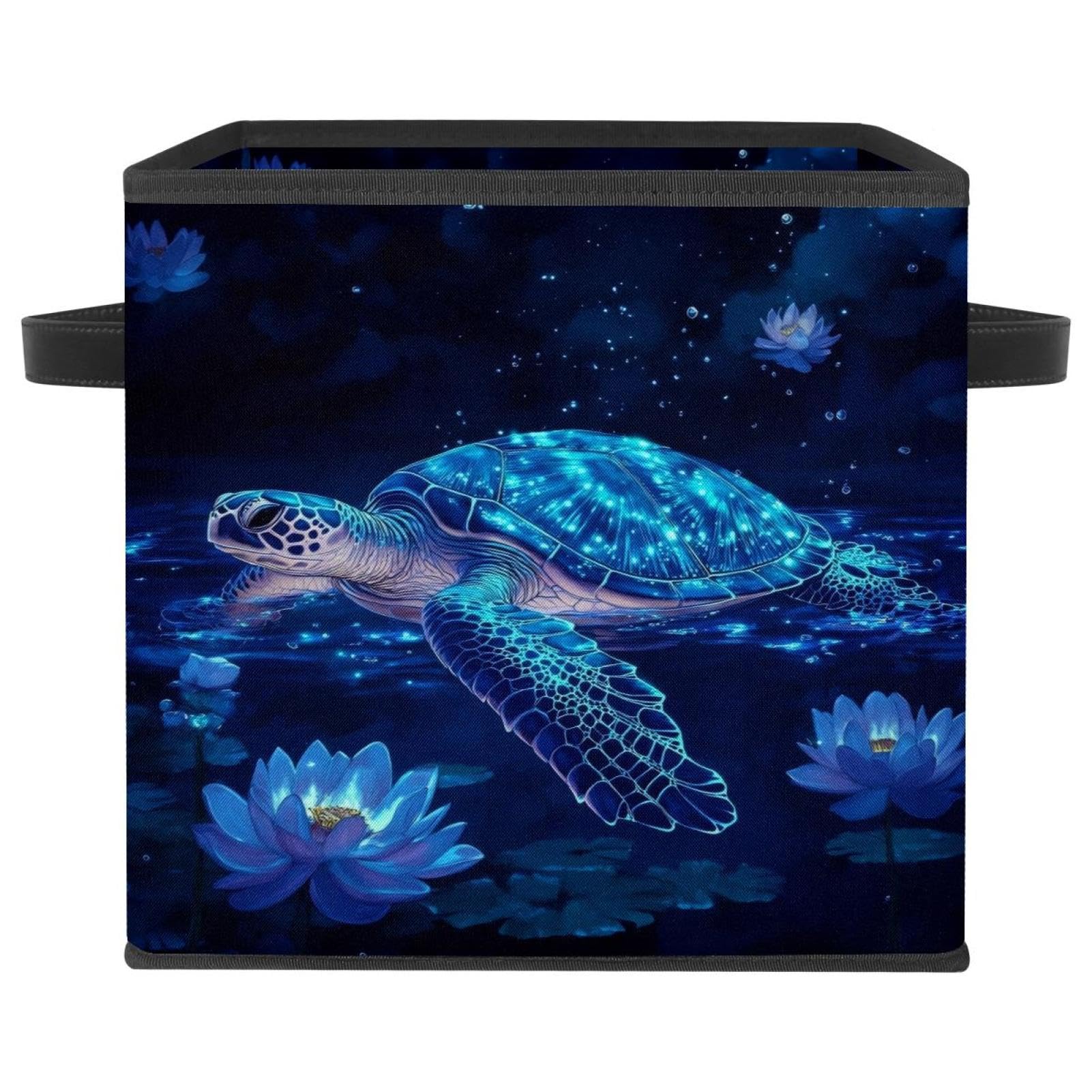 Boîte de rangement tortue bleue en tissu Oxford 28cm avec poignées pour étagère