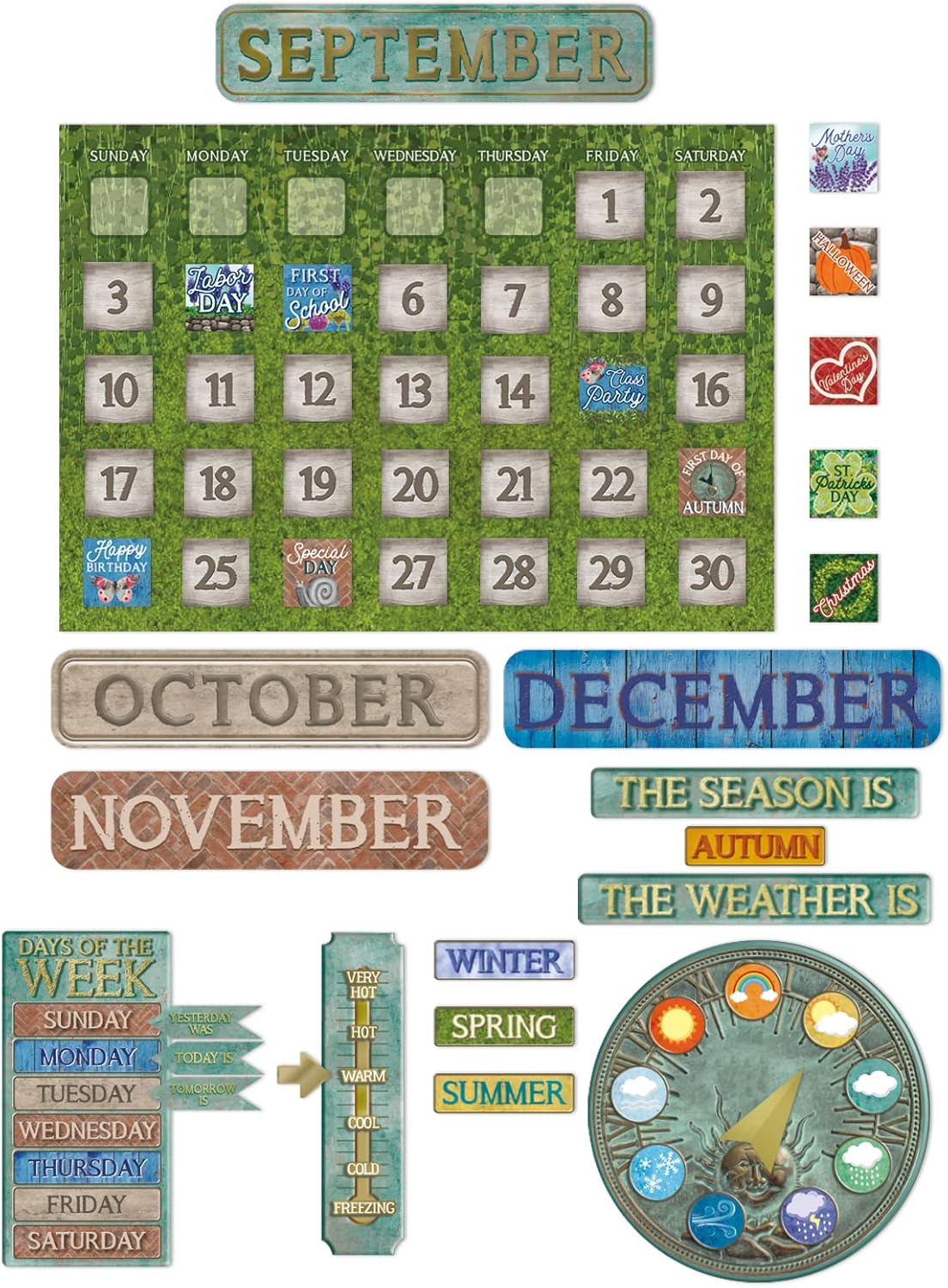 Eureka Curiosity Garden Classroom Calendar Bulletin Board Set for Teachers, 97 Pieces
