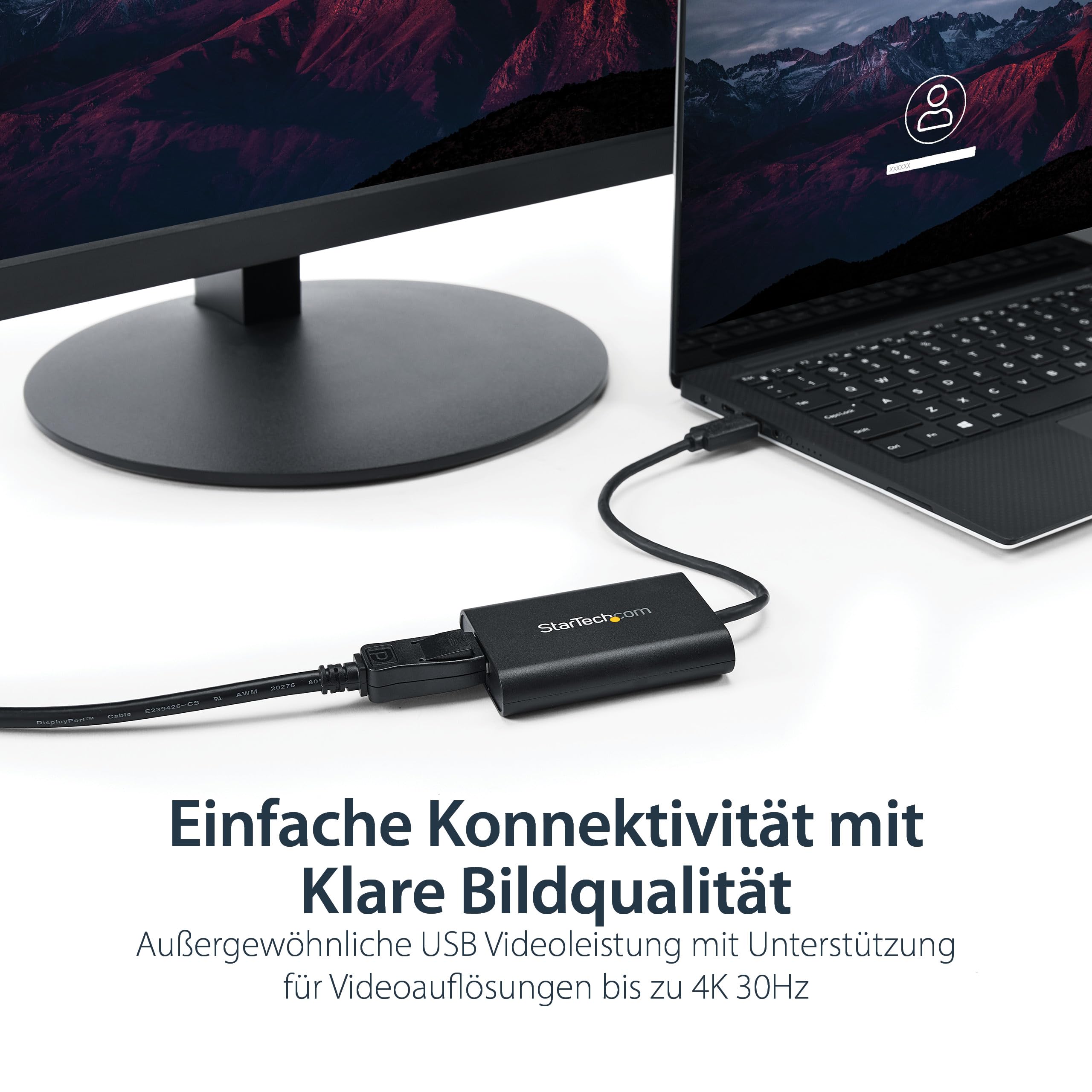 StarTech USB 3.0 auf DisplayPort Adapter, 4K, Windows (USB32DPES2) | USB DP Monitor Konverter, Nur Windows, 3840x2160 30Hz, 20cm Kabel, Zusatzbildschirm