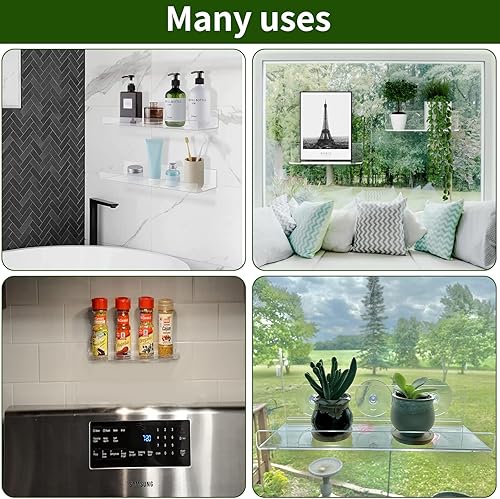 Miniatura 4 de Paquete de 2 estantes de ventana con ventosa para plantas de 16 pulgadas, estante acrílico transparente para plantas de interior, repisa de ventana,