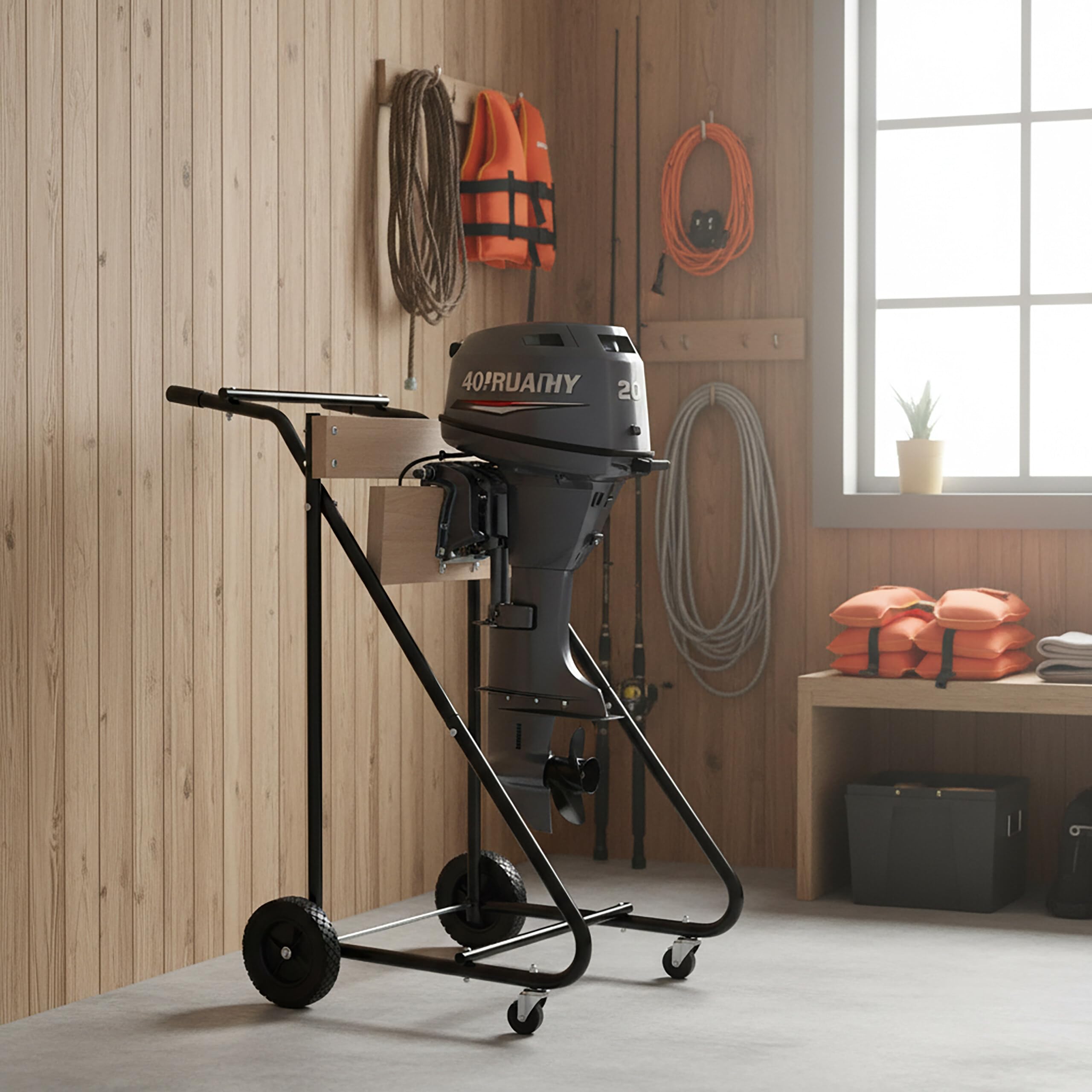 Relaxdays Cavalletto per motore fuoribordo, trasporto e stoccaggio, nero | Per gambo lungo fino a 150 kg, in acciaio
