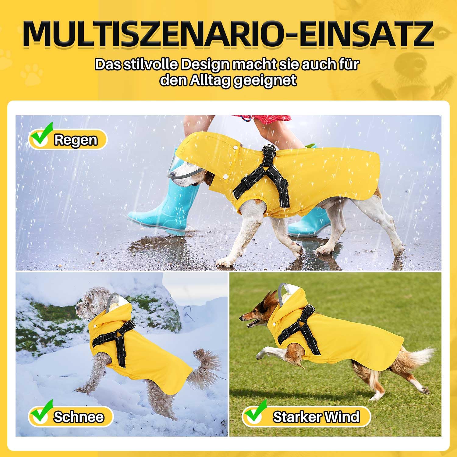 Eyein Hunderegenmantel, Wasserdichter Regenmantel mit Abnehmbarer Kapuze und Brustgeschirre, Reflektierender Hunde Regenmantel mit Atmungsaktives Netzfutter für kleine Mittelgroße und große Hunde, XL