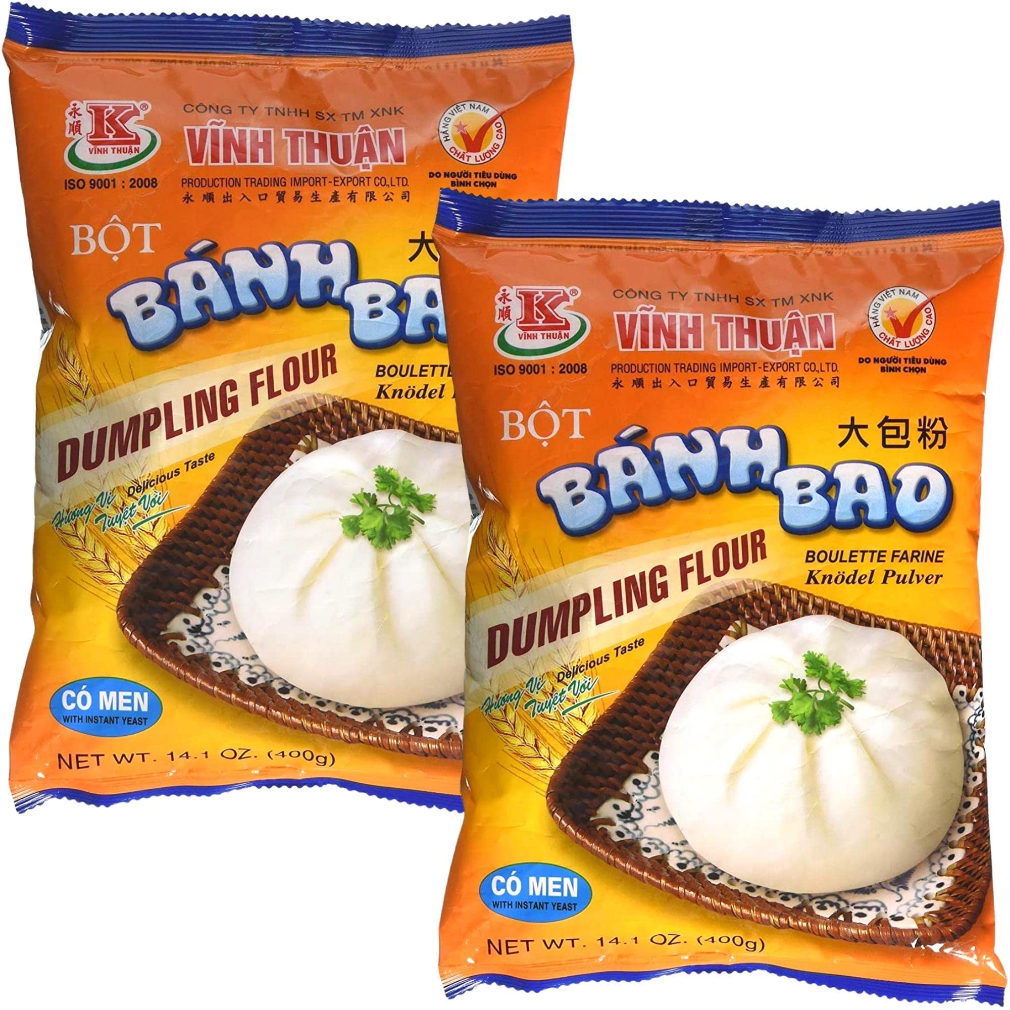 Vinh Thuan [VT] Asian Dumpling Flour, Bot Banh Bao, 2 Pack of 400g, Traditional Vietnamese Chinese Rice Dumpling Bun For Meat Vegan Halal Recipes