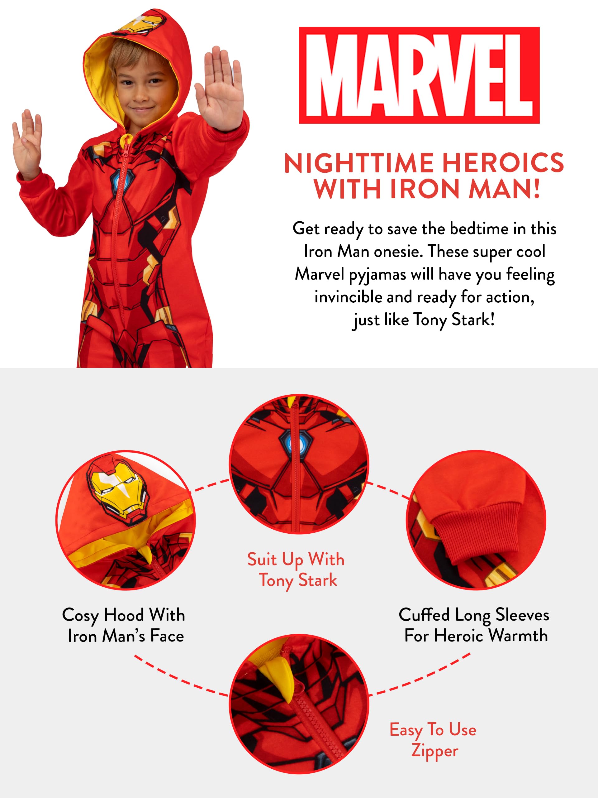 Marvel Grenouillère Iron Man | Surpyjama Garçon Avengers | Combinaison Enfant | Surpyjama Polaire