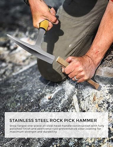 Miniatura 5 de INCLY Kit de 15 martillos de geología, martillo de 32 onzas y 3 cinceles de excavación para caza de rocas, equipo de minería y prospección de oro,