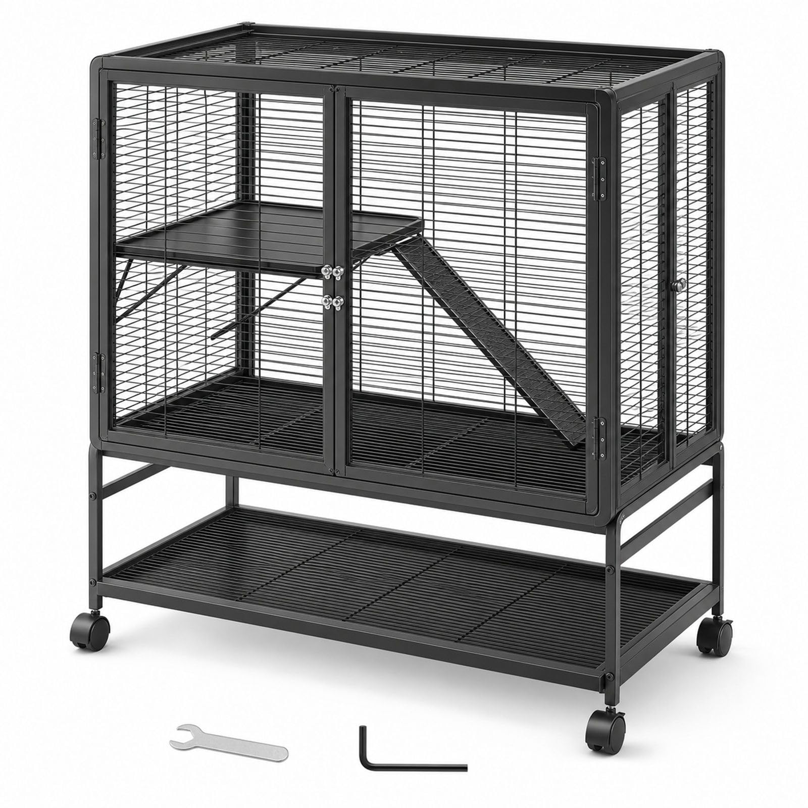 Frettchenkäfig 2-stöckig mit Tablett und Rampe für Kleintiere