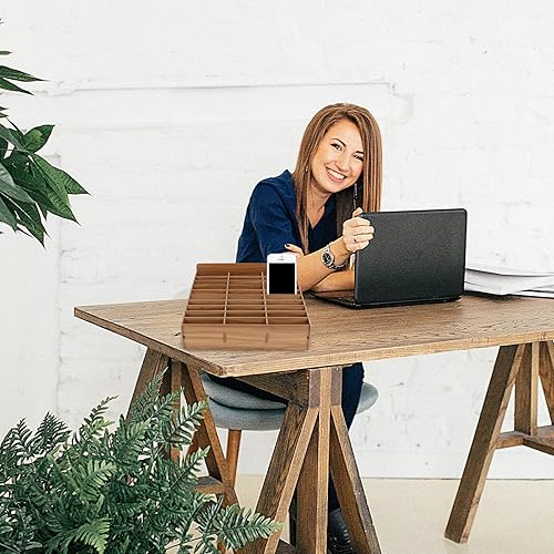 Miniatura 9 de Caja de almacenamiento de madera para teléfono celular de 30 rejillas para taller de reparación de oficina, organizador compacto para teléfonos