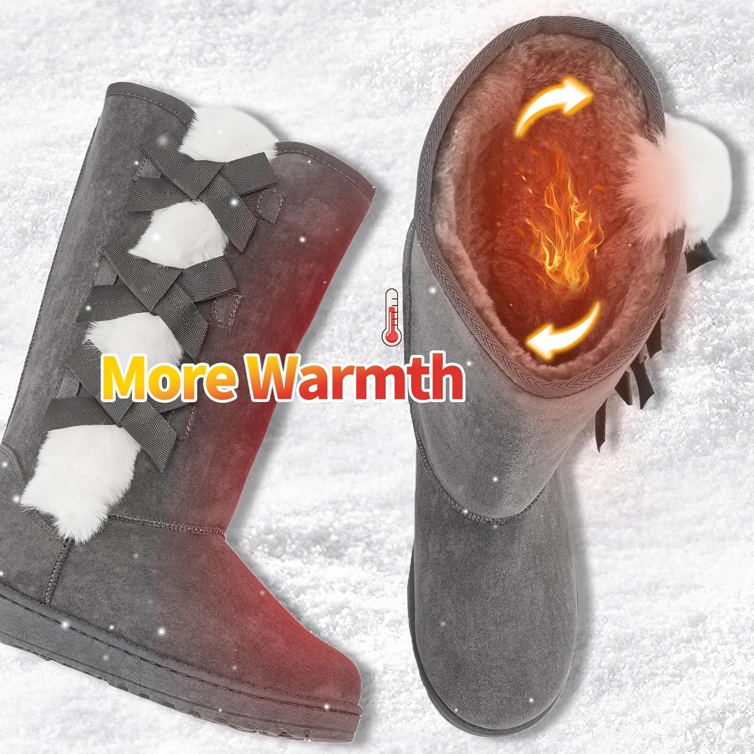 THATXUAOV Womens winter boots,Black fuzzy Mid-Calf Boots,fashion Warm casual outdoor snow boots for women - Image 3