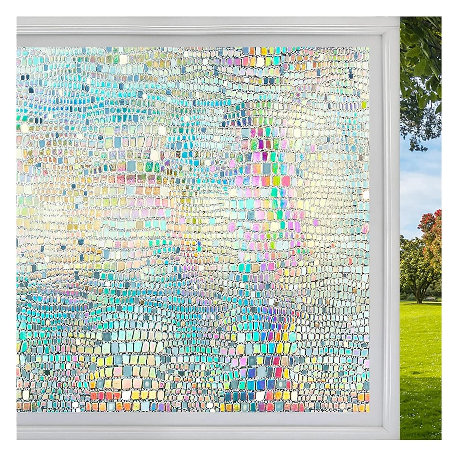 Window Film Privacy Rainbow Window Film Privacy Stained Glass for Home Static Cling Adhesive Frosted Decorative Sticker(Color1,55x100 CM)