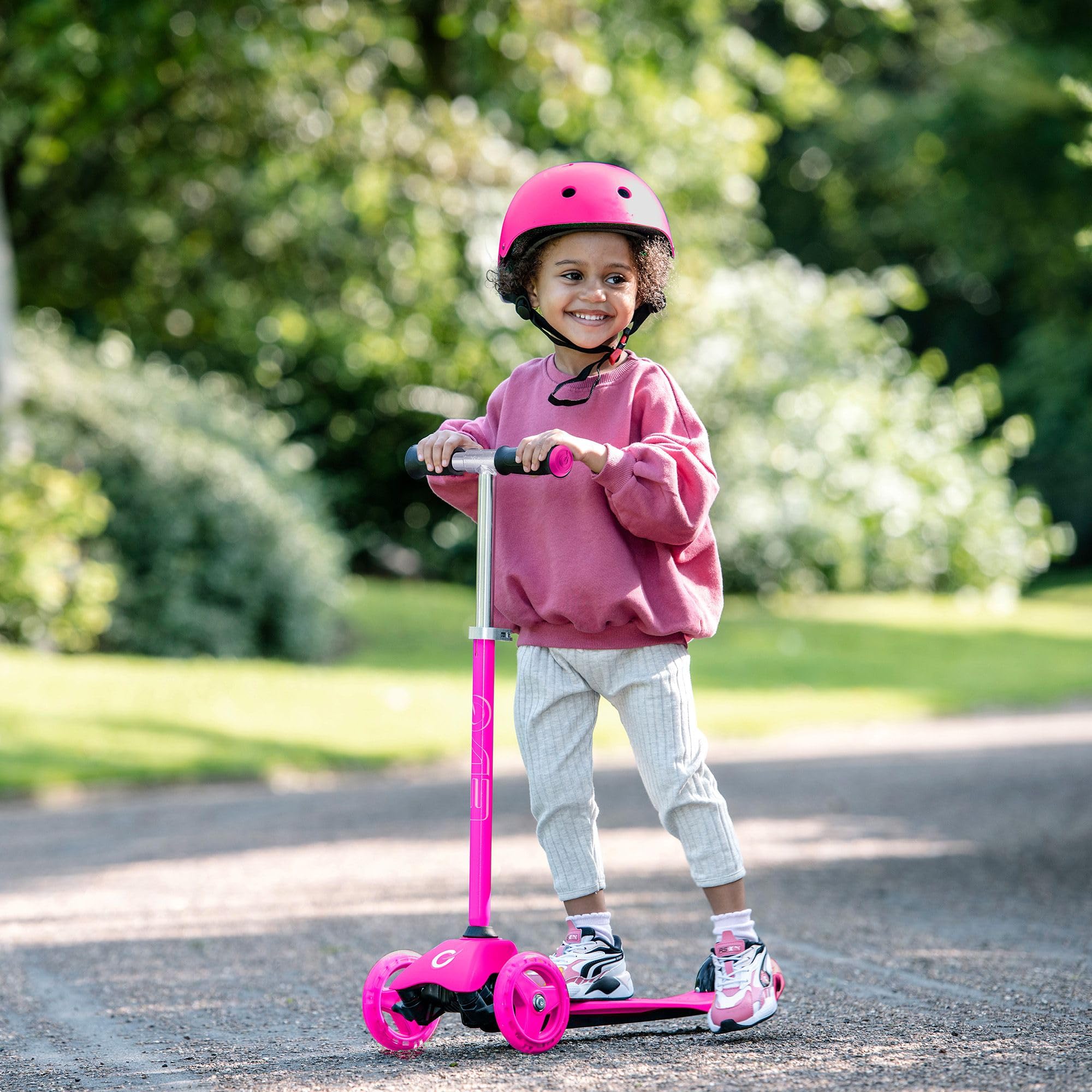 EVO Monopattino Cruiser 3 in 1, colore rosa, manico regolabile, design intercambiabile a 3 fasi, 2 ruote, ideale per bambini da 1 a 7 anni