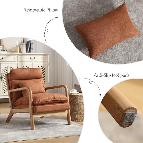 Miniatura 49 de INZOY - Sillón decorativo de mediados de siglo con estructura de madera, tapizados, para sala de estar, con cojín para la cintura, sillón de lectura
