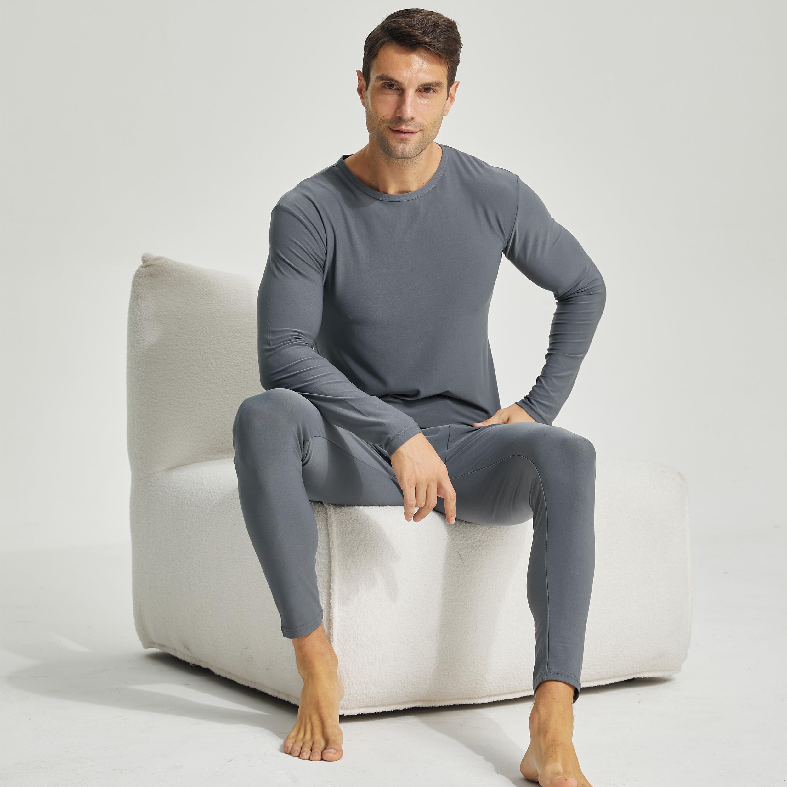 YUSHOW sous Vetement Thermique Homme Pantalons Doublés en Molleton Longs Caleçons Longs Legging Chaud Collant Homme Hiver Doux 2 Pack