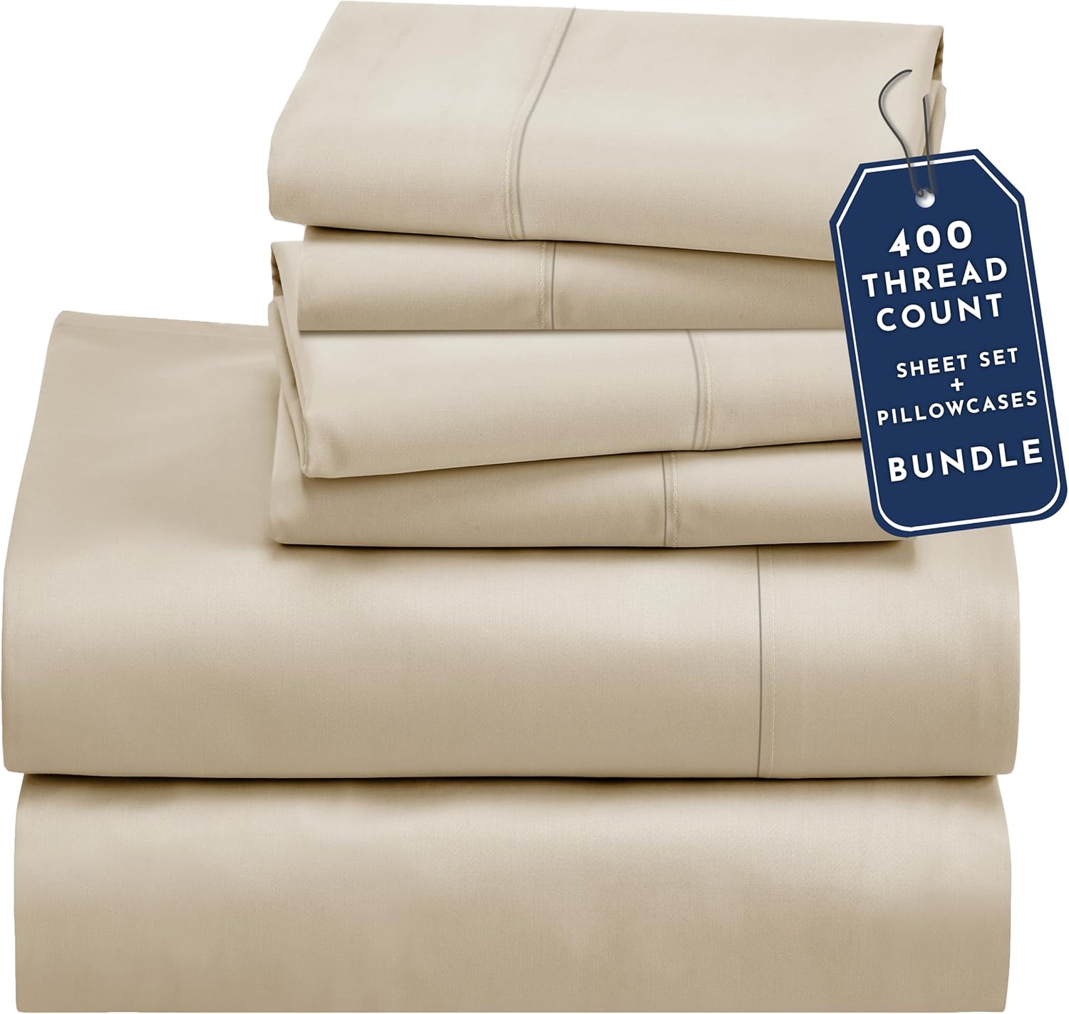 California Design Den 6 Piece Queen Size Sheet Set with 4 Pillowcases, 400 Thread Count 100% Cotton Sateen (Beige - Golden Tone)