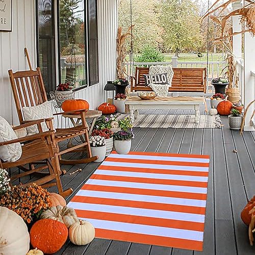 Vista 52 de Alfombra de exterior blanca y negra de 3 x 5 pies, alfombra de algodón tejida a mano, lavable a máquina, para interiores y exteriores, alfombra