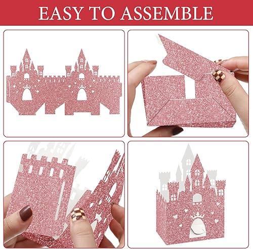 Miniatura 9 de Chrisfall 24 cajas de castillo de princesa, cajas de dulces de castillo de princesa, decoraciones de fiesta de castillo de princesa con purpurina,