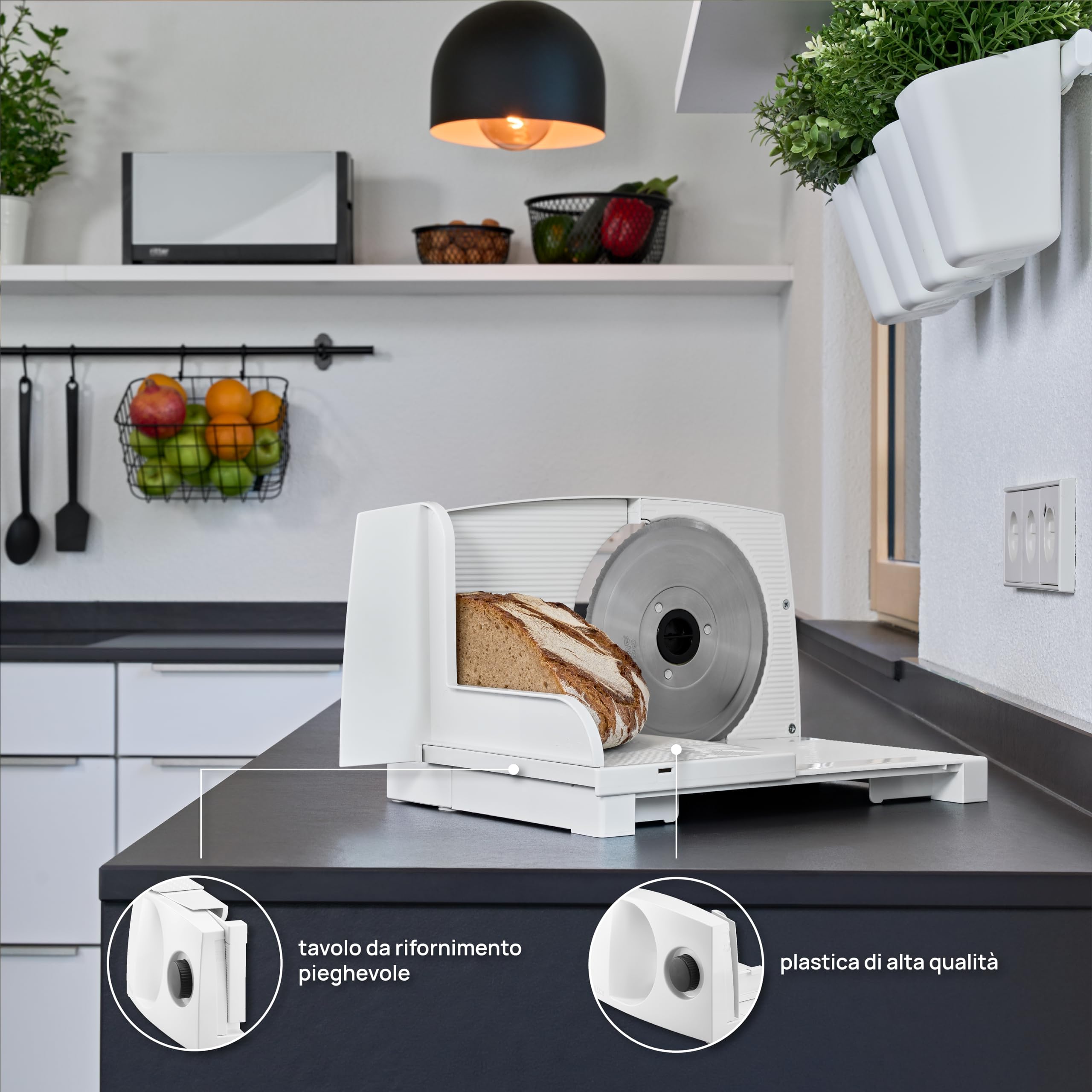 ritter markant 05, affettatrice elettrica con Motore Eco, Made in Germany, 65 W, Plastica, Bianco