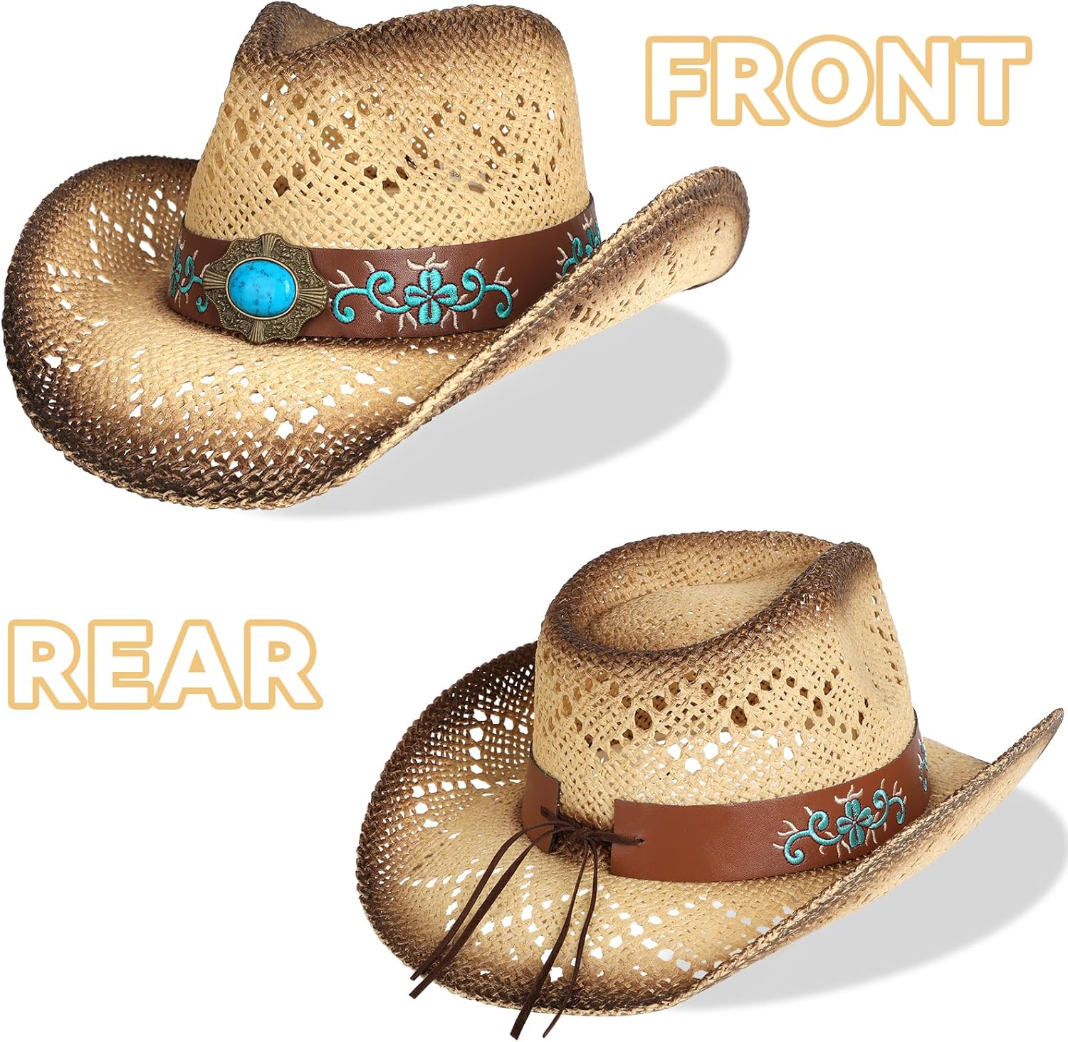 Cowboy Hat,Cowgirl Hat,Cowboy Hats for Women/Mens/Straw Wide with Shapeable Brim Western Cowboy Hat for Womens - Image 4