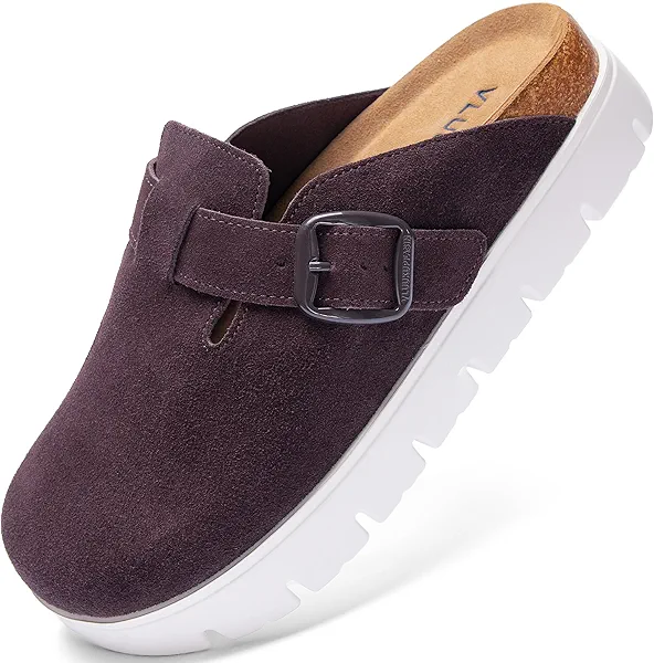 VLUUKUPFASIN Genuine Suede Clogs for Women Platform Shoes,Leather Comfort Potato Shoes Chunky with Arch Support, Casual Trendy Shoes Mules for Women