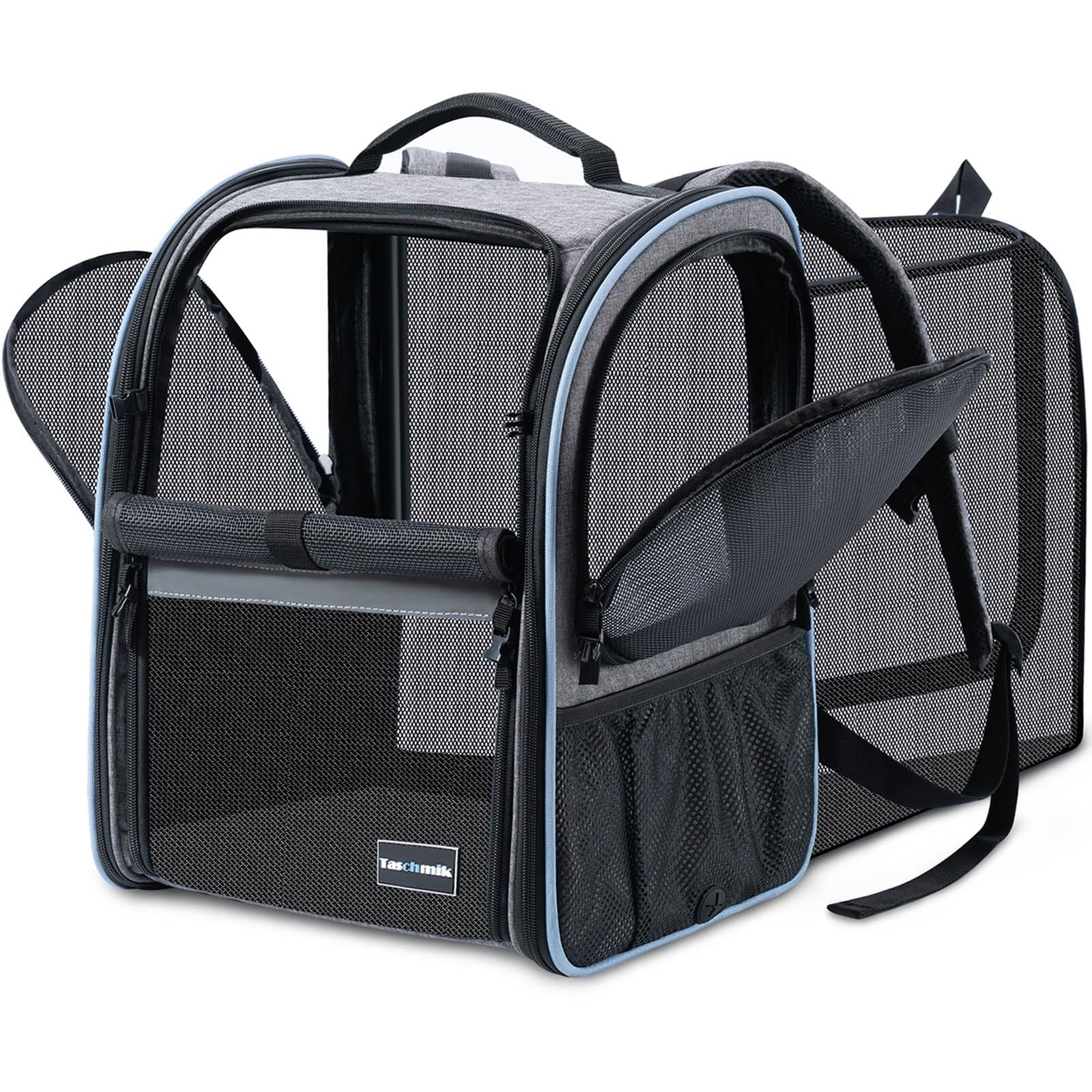 Katzenrucksack Hunderucksack für Katzen Hunde bis 6kg, Katzen Rucksack erweiterbar Hunde Rucksack Faltbare Haustier Rucksack, Grau
