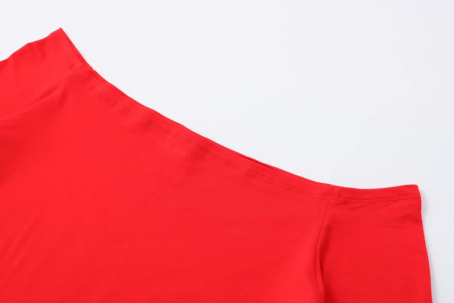 OThread & Co. Women's Off Shoulder Short Sleeve Crop Top Comfy Basic Stretch Layer Shirt - Image 2